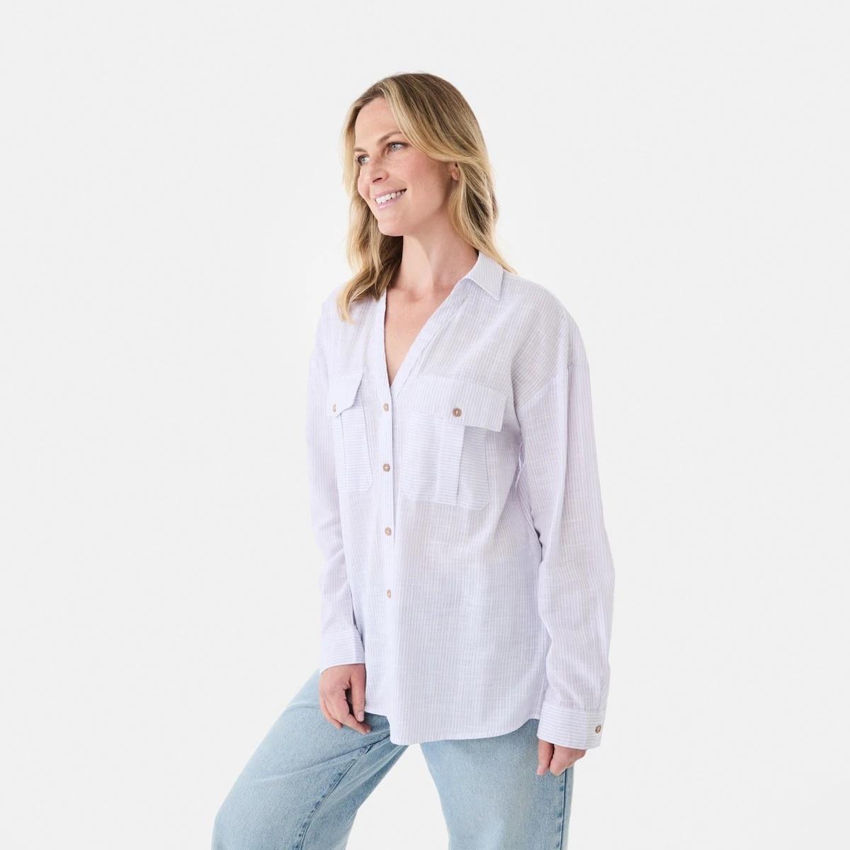 2 Long Roll Sleeve Cotton Shirt Purple Str, 2 of 6