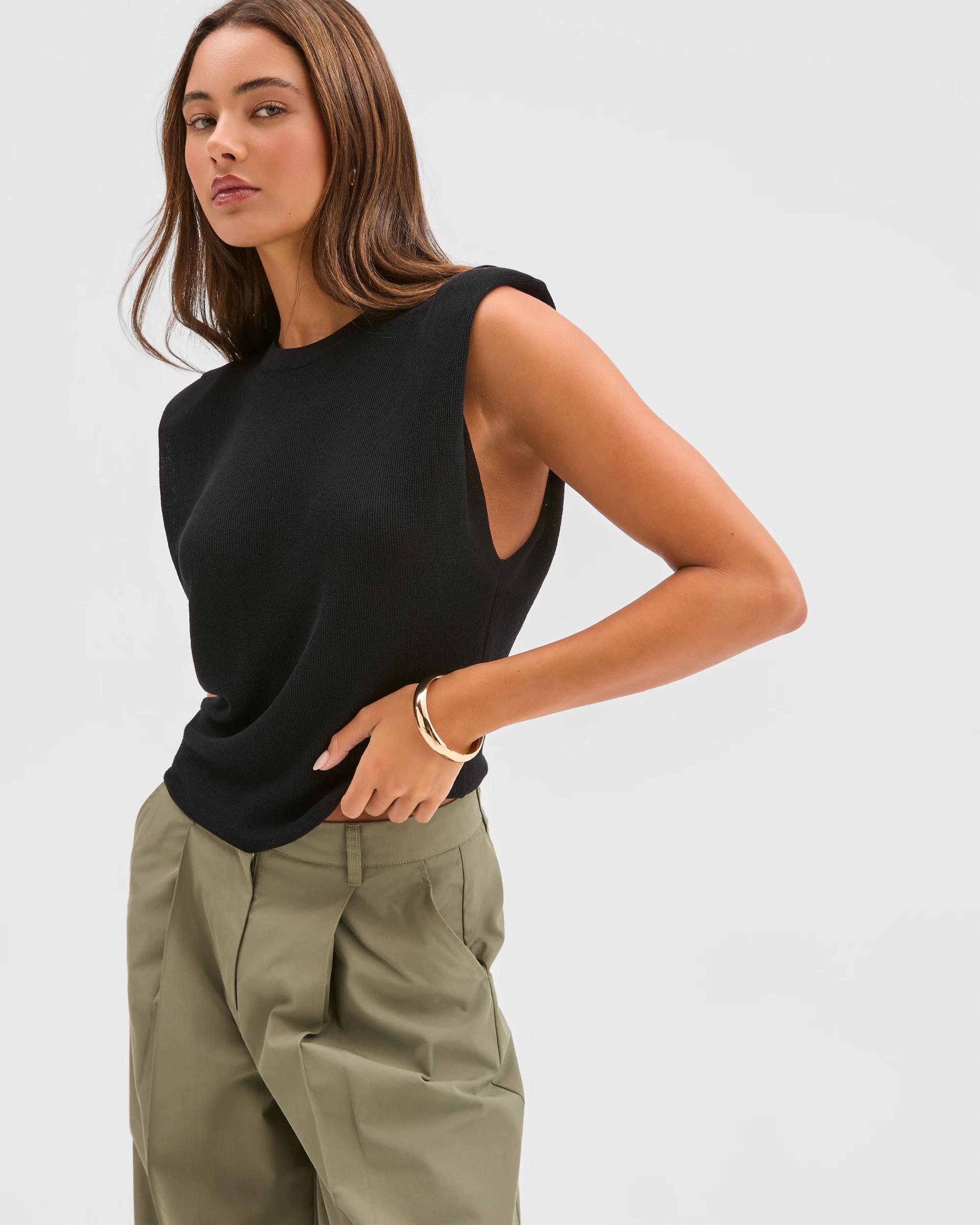 6 Lily Loves Extended Shoulder Knit Top BLACK, 6 of 7