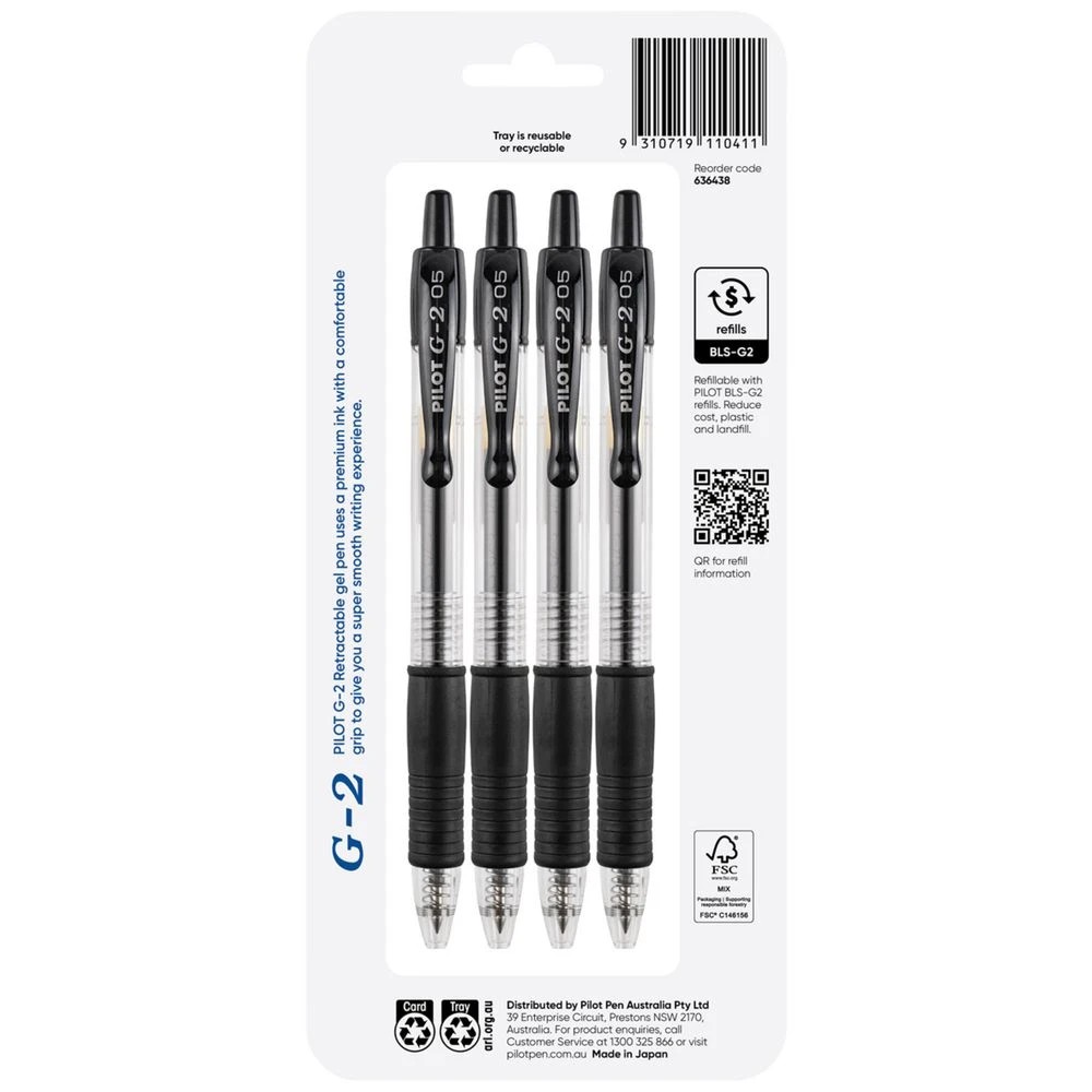 2 PILOT G2 Retractable Gel Pen Extra Fine 0.5mm Black 4Pk, 2 of 8