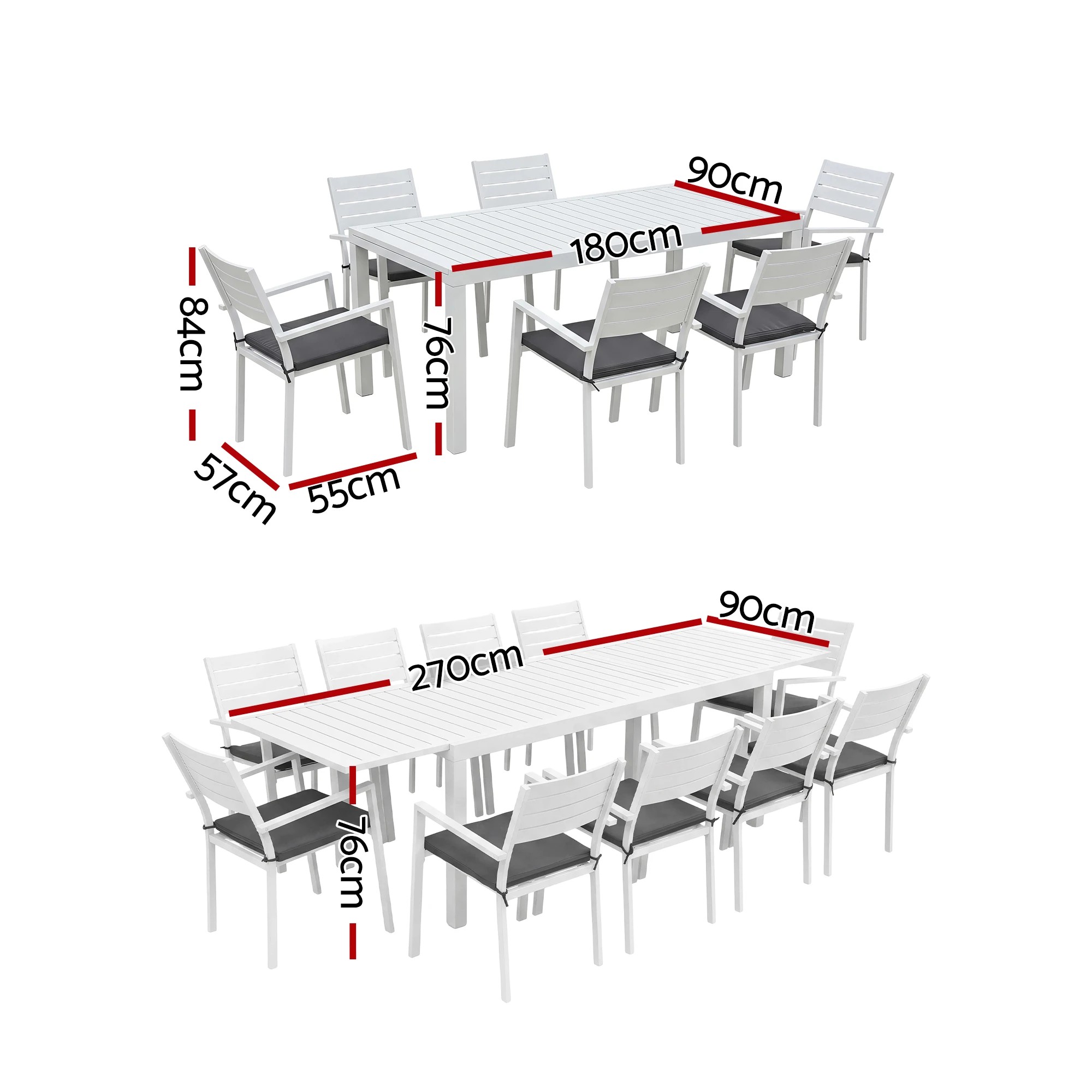 2 Gardeon Outdoor Dining Set 11PCS Aluminum Extendable Table and Chairs Patio Furniture - White, 2 of 9