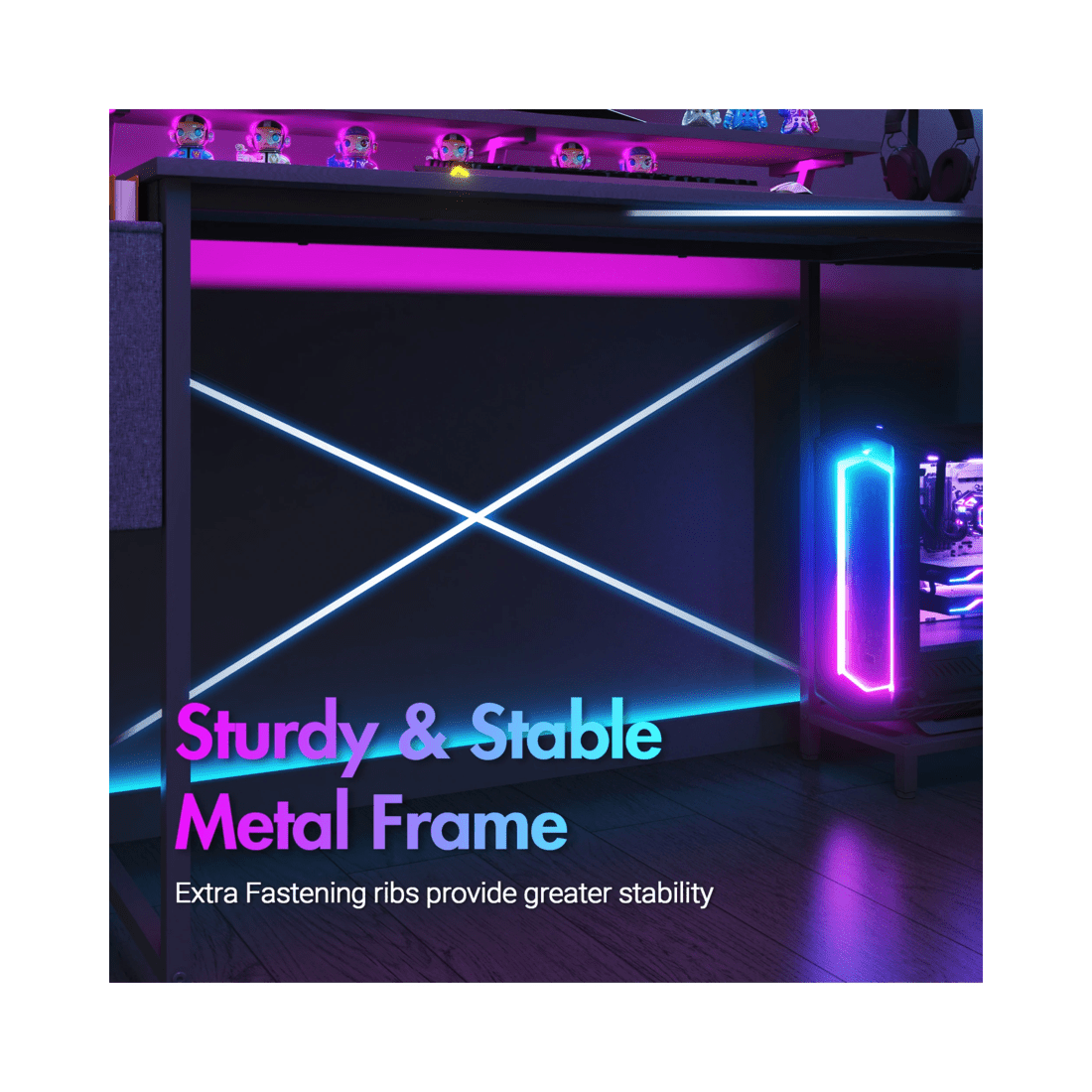 6 Advwin L Shaped Gaming Desk 140cm With Led Lights & Power Outlets Convertible Computer Desk With Monitor Stand Black, 6 of 10