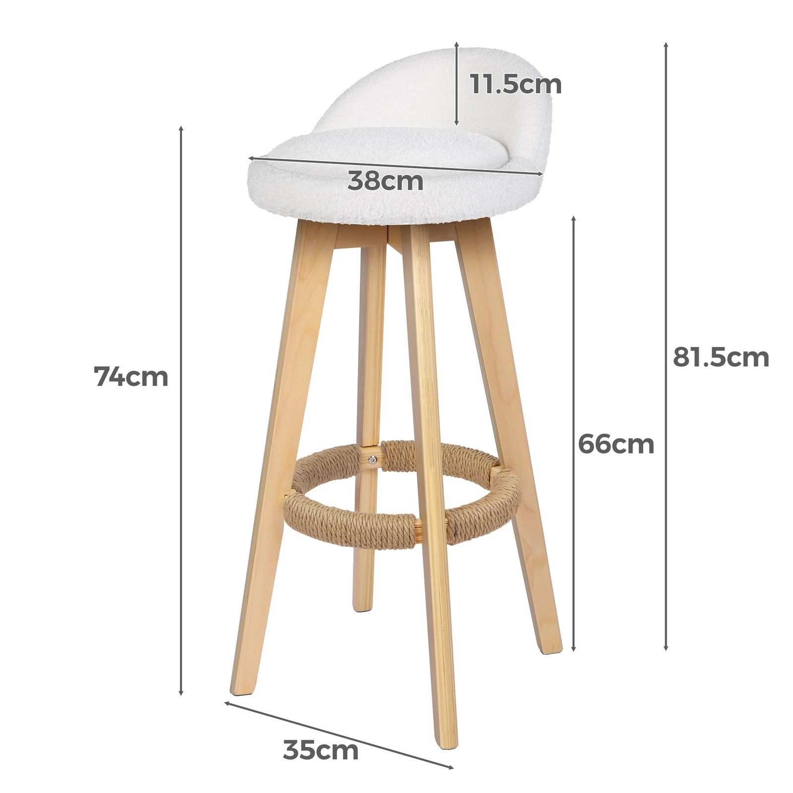 3 Alfordson 2x Kitchen Bar Stools Liam Wooden Swivel Chairs Boucle - White, 3 of 10