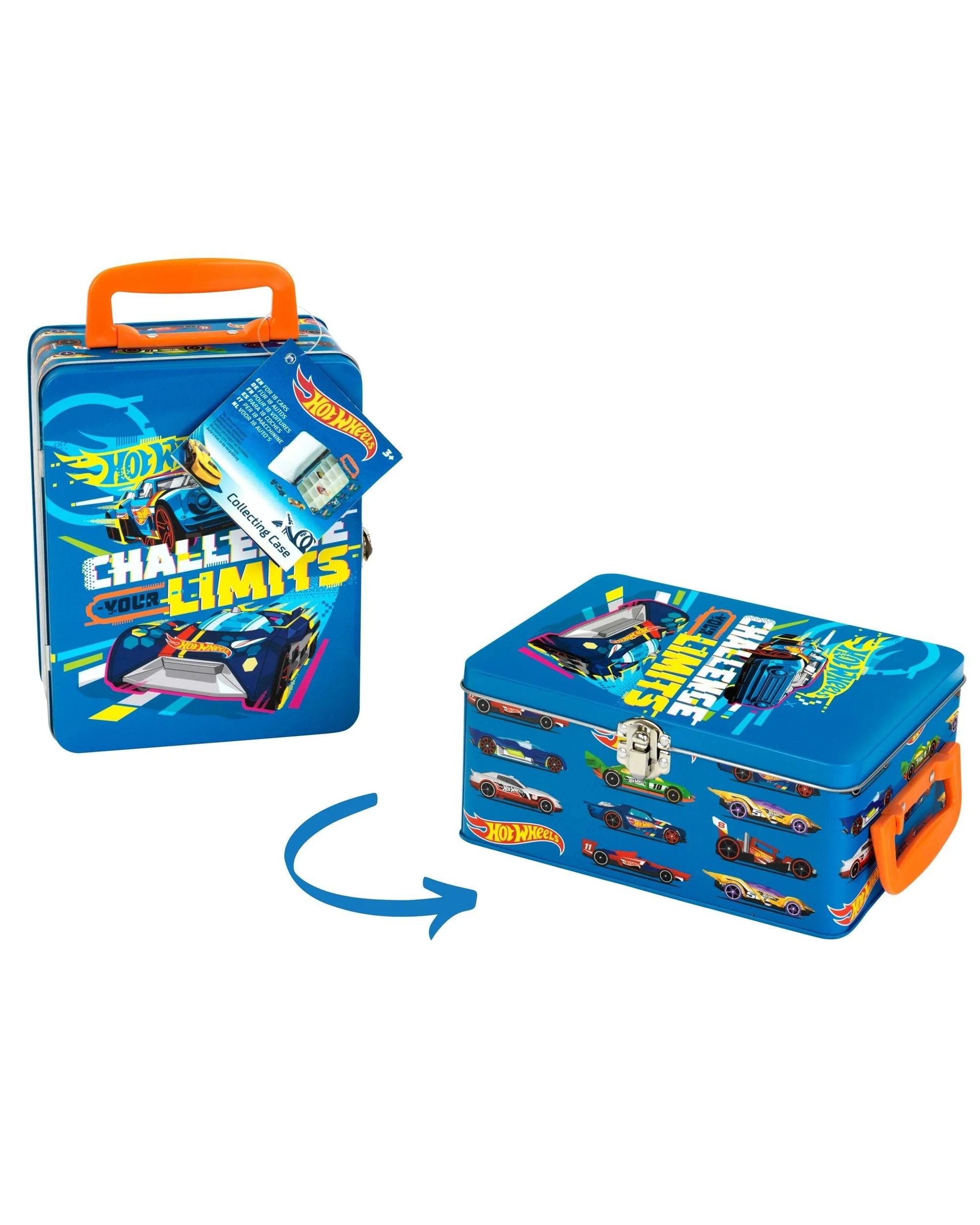3 Theo Klein Hot Wheels Collector's Case Tin for 18 Cars - Blue, 3 of 5