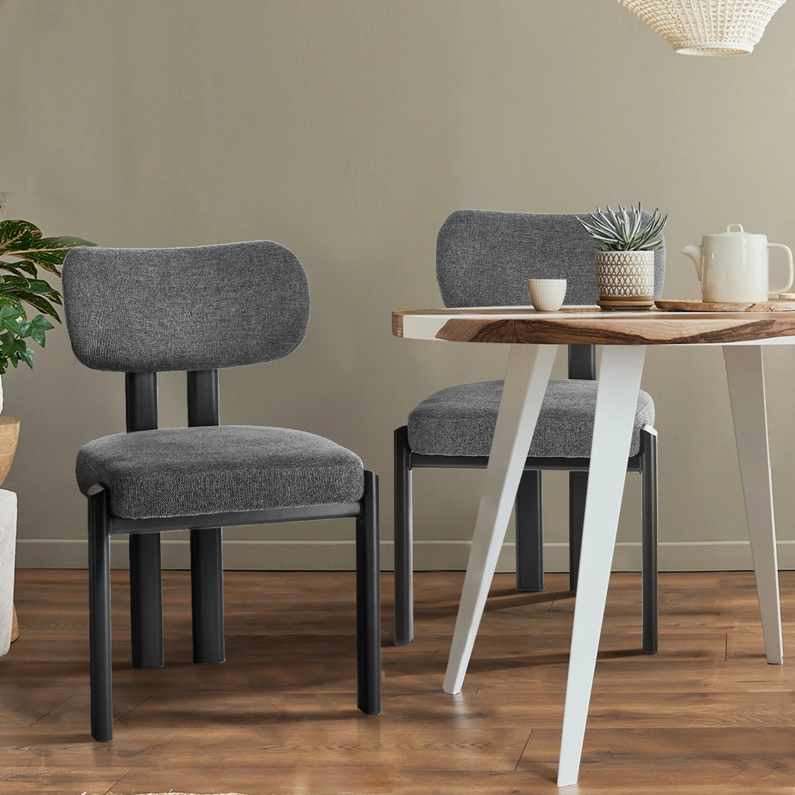 4 Oikiture Set of 4 Dining Chairs Linen Fabric Kitchen Chair Padded Seat - Multi - Multi, 4 of 9