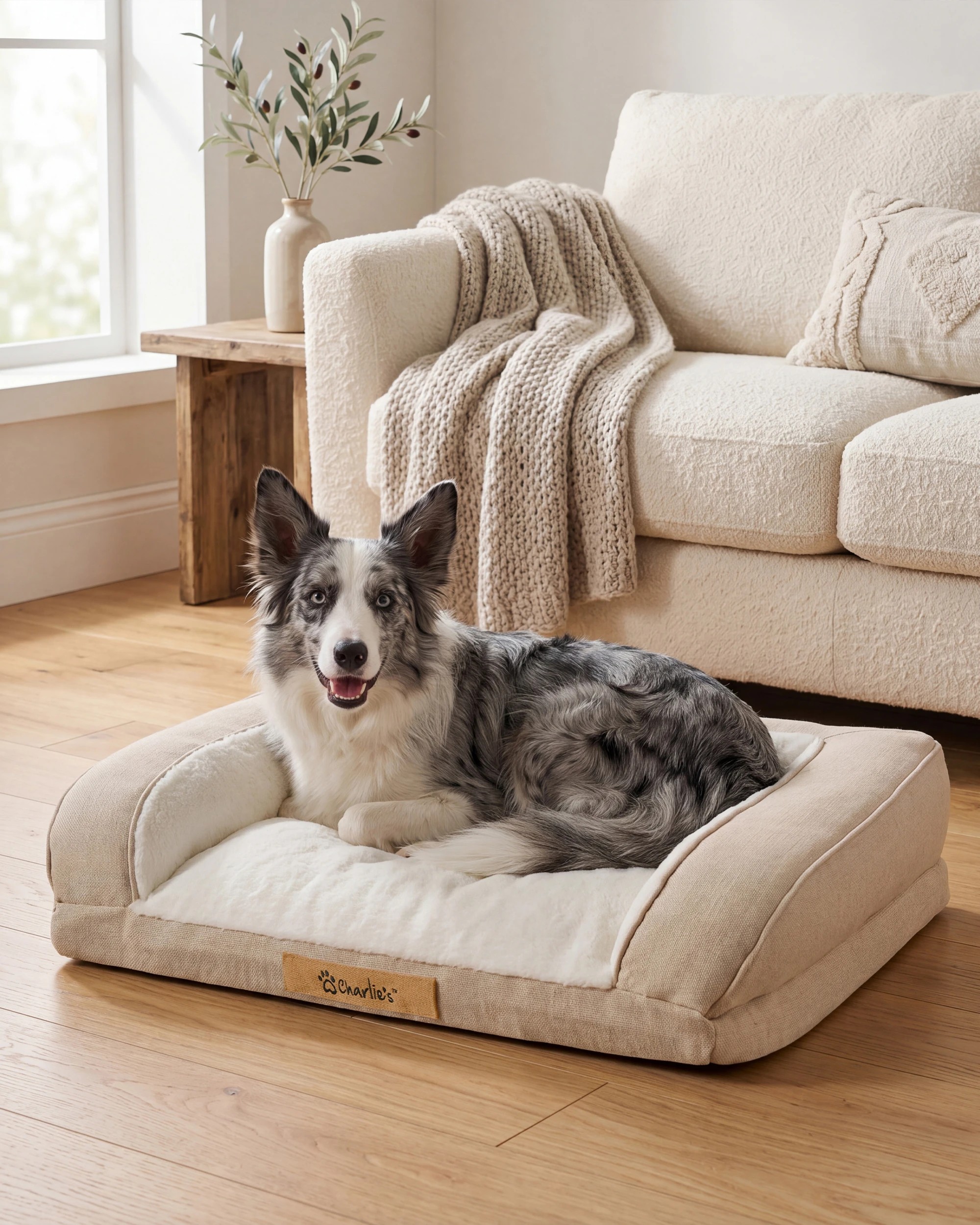 2 Charlie's Camden Cotton Jute Plush Sofa Dog Bed Medium - Natural, 2 of 8