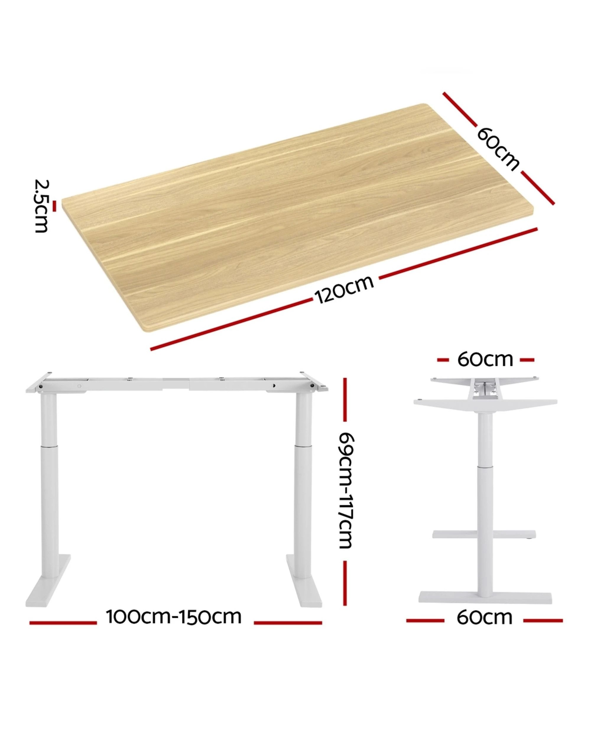 2 Artiss Standing Desk Motorised Electric Dual Motor 120cm
 - Brown, 2 of 3