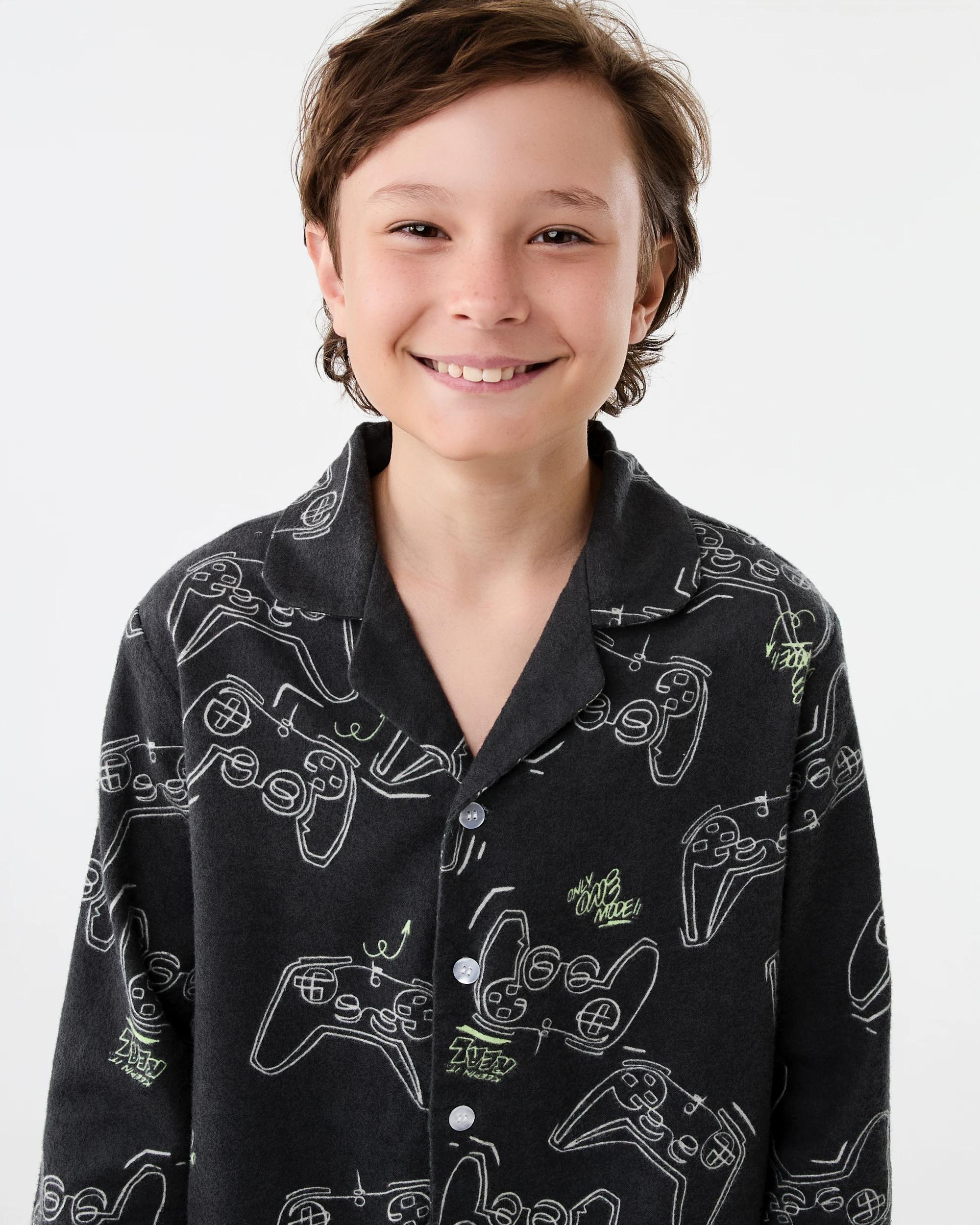 3 Flannel Pyjama Set Gry Contl, 3 of 6