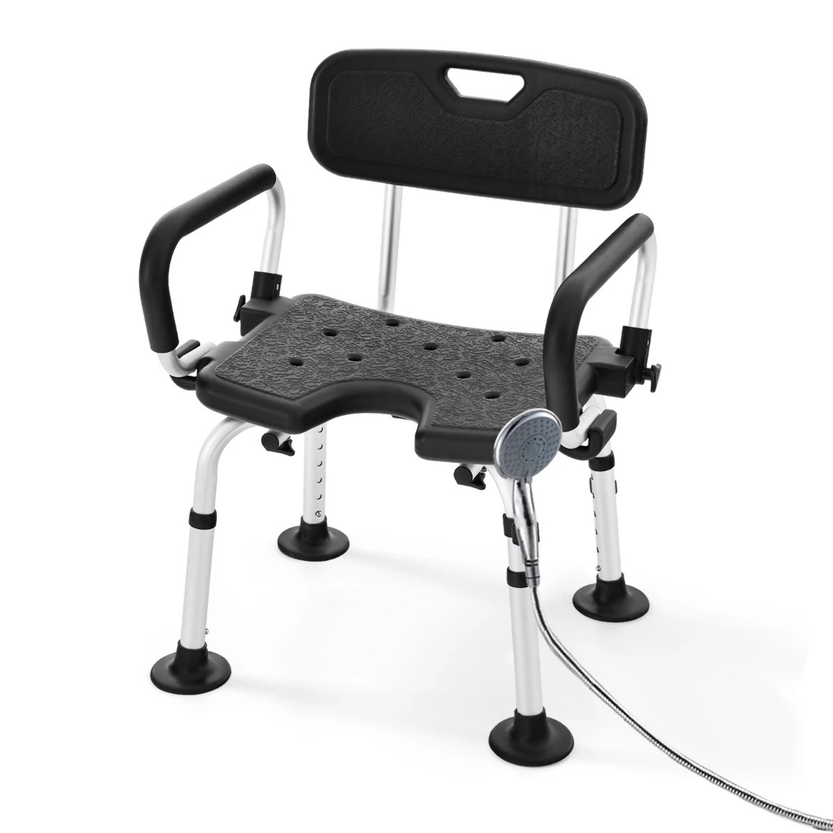 1 Costway Adjustable Shower Seat Bath Chair Bathtub Stool w/Rotatable Handle - Black, 1 of 1