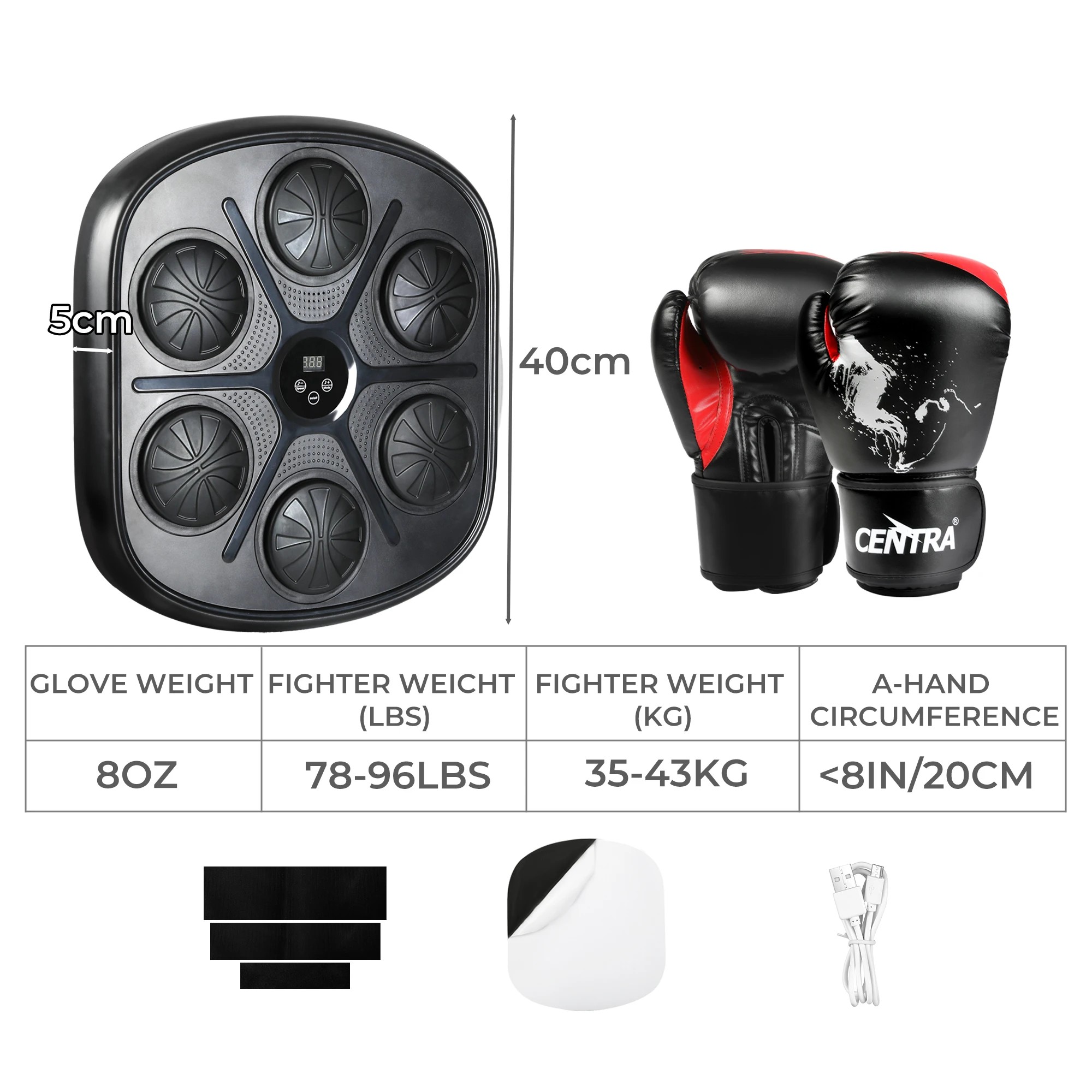 3 Centra Punching Box Music Machine Home Training Bluetooth 8 OZ Boxing Glove, 3 of 9
