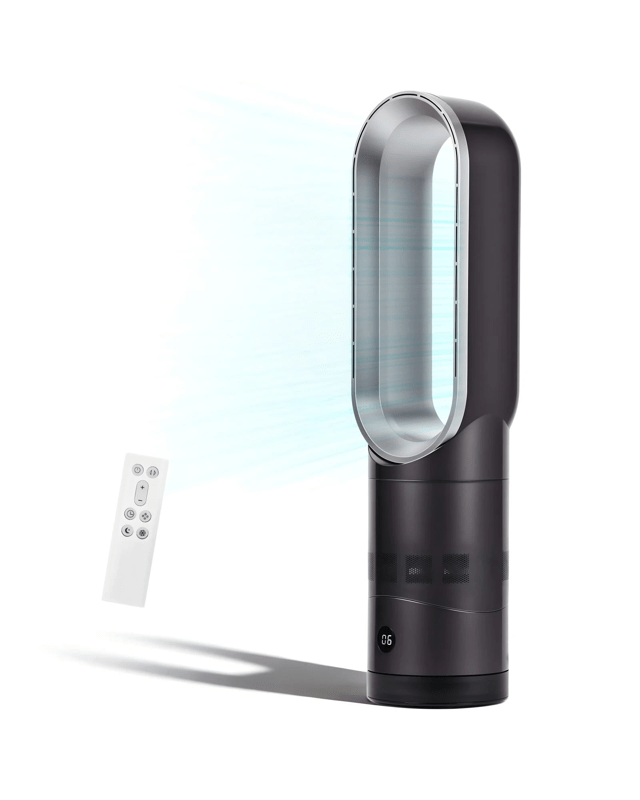 Advwin Bladeless Tower Fan, 8 Speeds, 9H Timer, Remote & Touch Control, 80° Oscillating, Portable Floor Fan for Bed