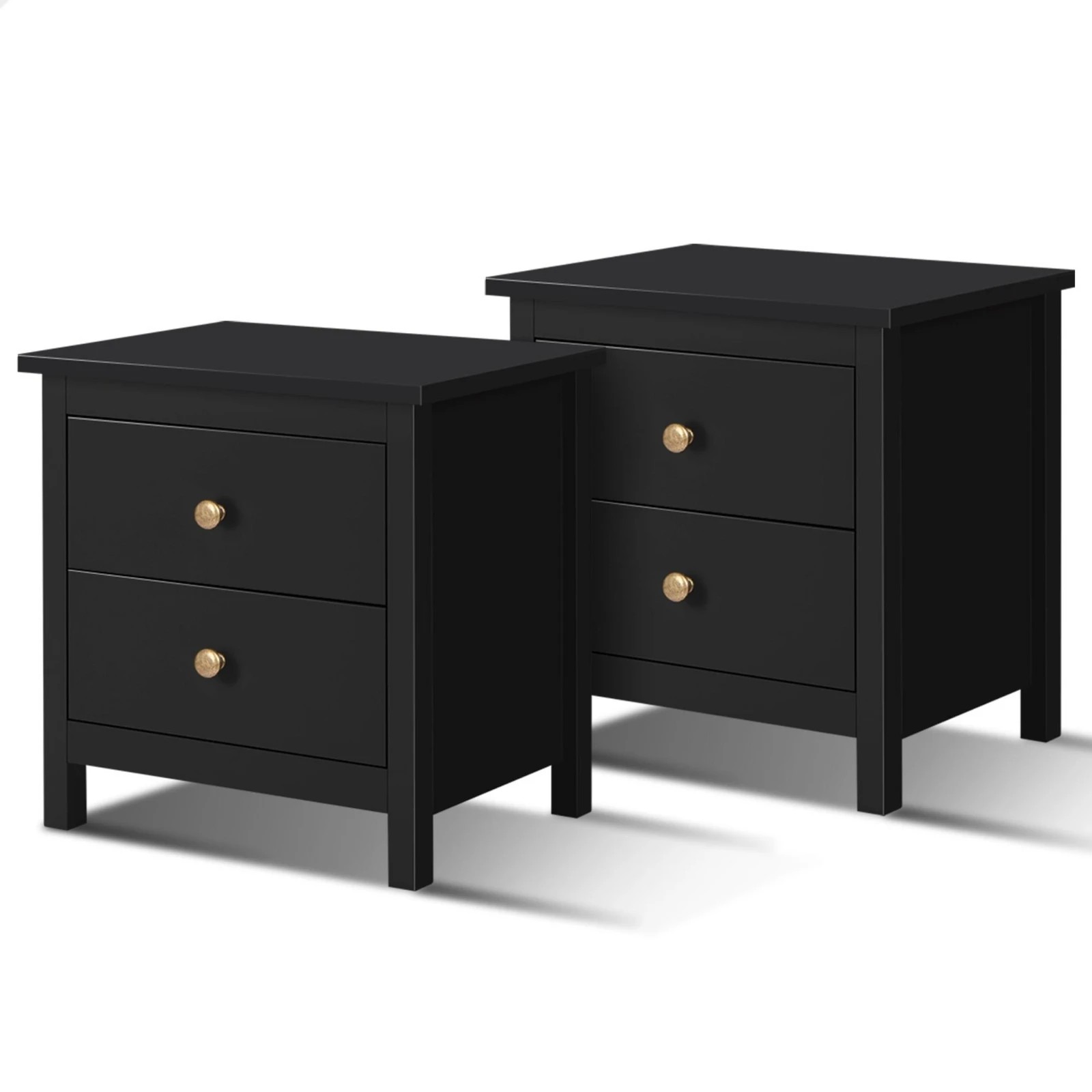 1 Alfordson 2x Bedside Table Hamptons Nightstand Storage Side End 2 Drawers - Black, 1 of 6