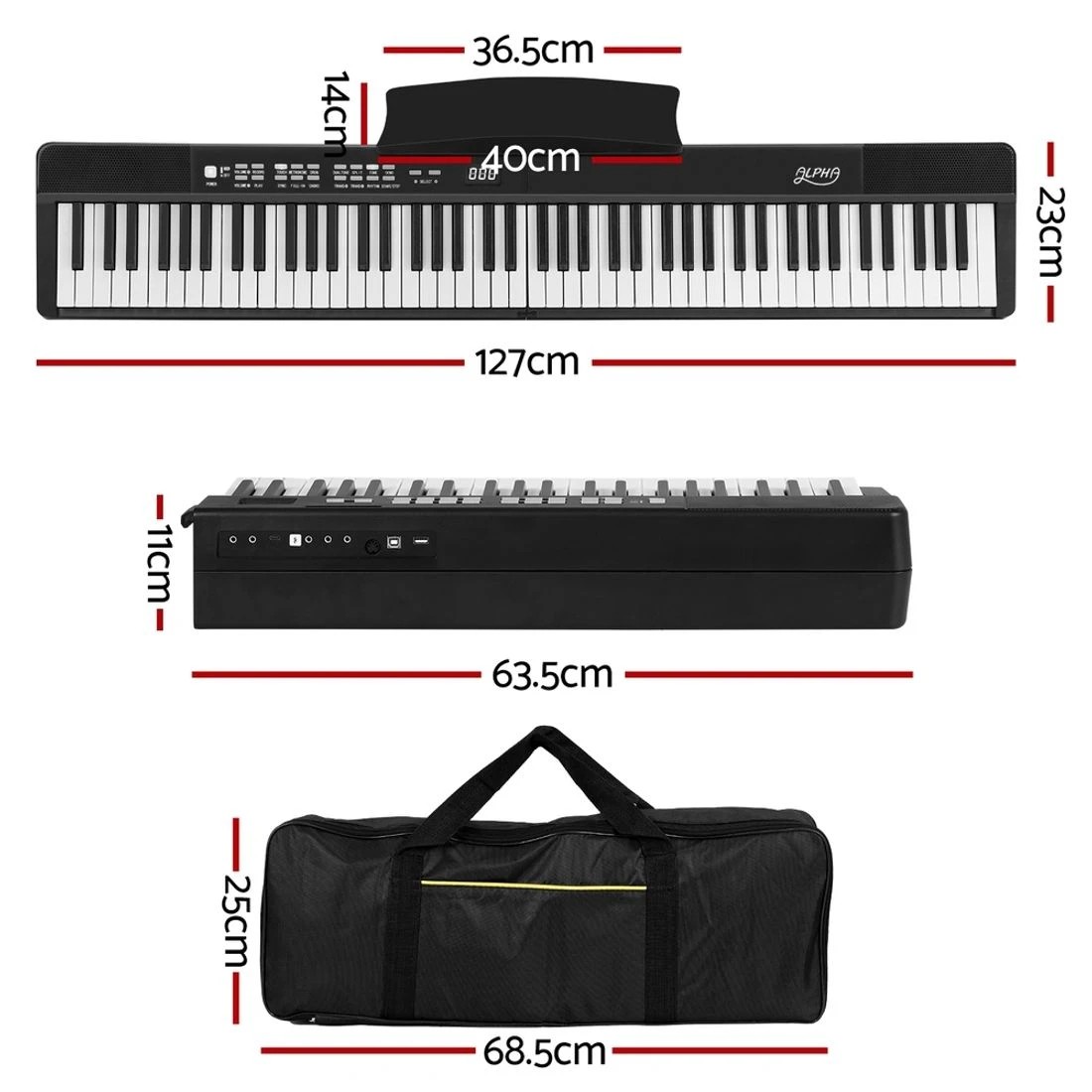 2 Alpha 88 Keys Foldable Electronic Piano Keyboard Digital Electric w/ Carry Bag - Black, 2 of 5
