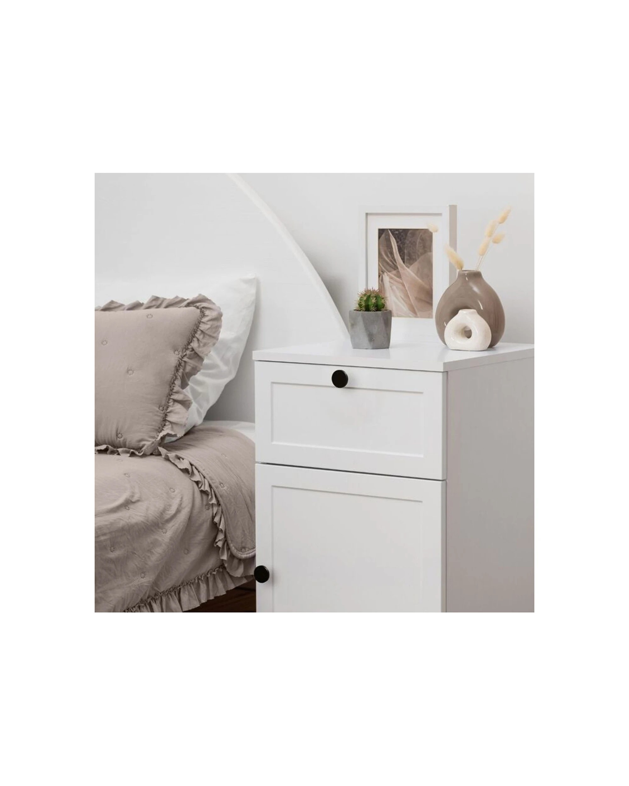 2 European Cabinetry Porto Hamptons Bedside Table Round Handle - White, 2 of 4