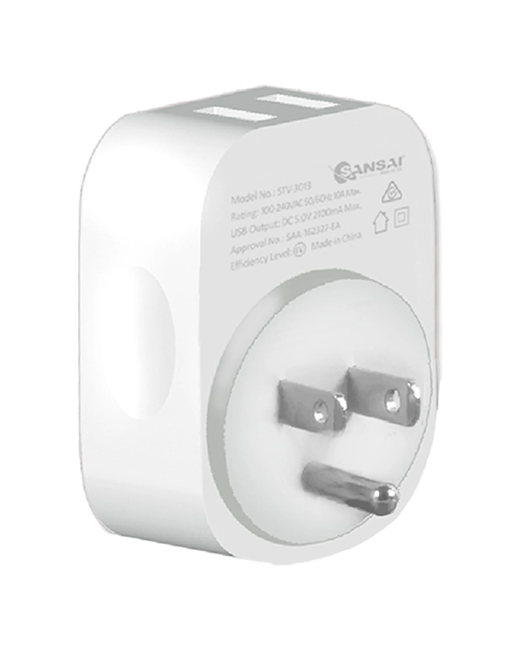 1 Sansai Surge Protected Travel Adapter with USB-C And USB-A Port AU USA Region - White, 1 of 3