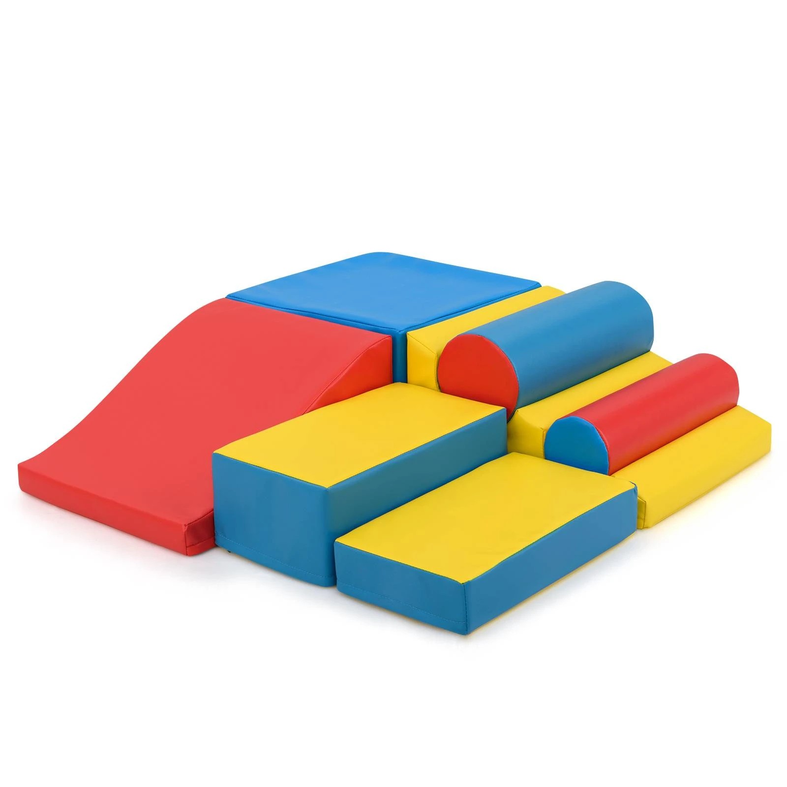 1 Costway 7PCS Foam Climbing Toys PU Leather Building Blocks, 1 of 2