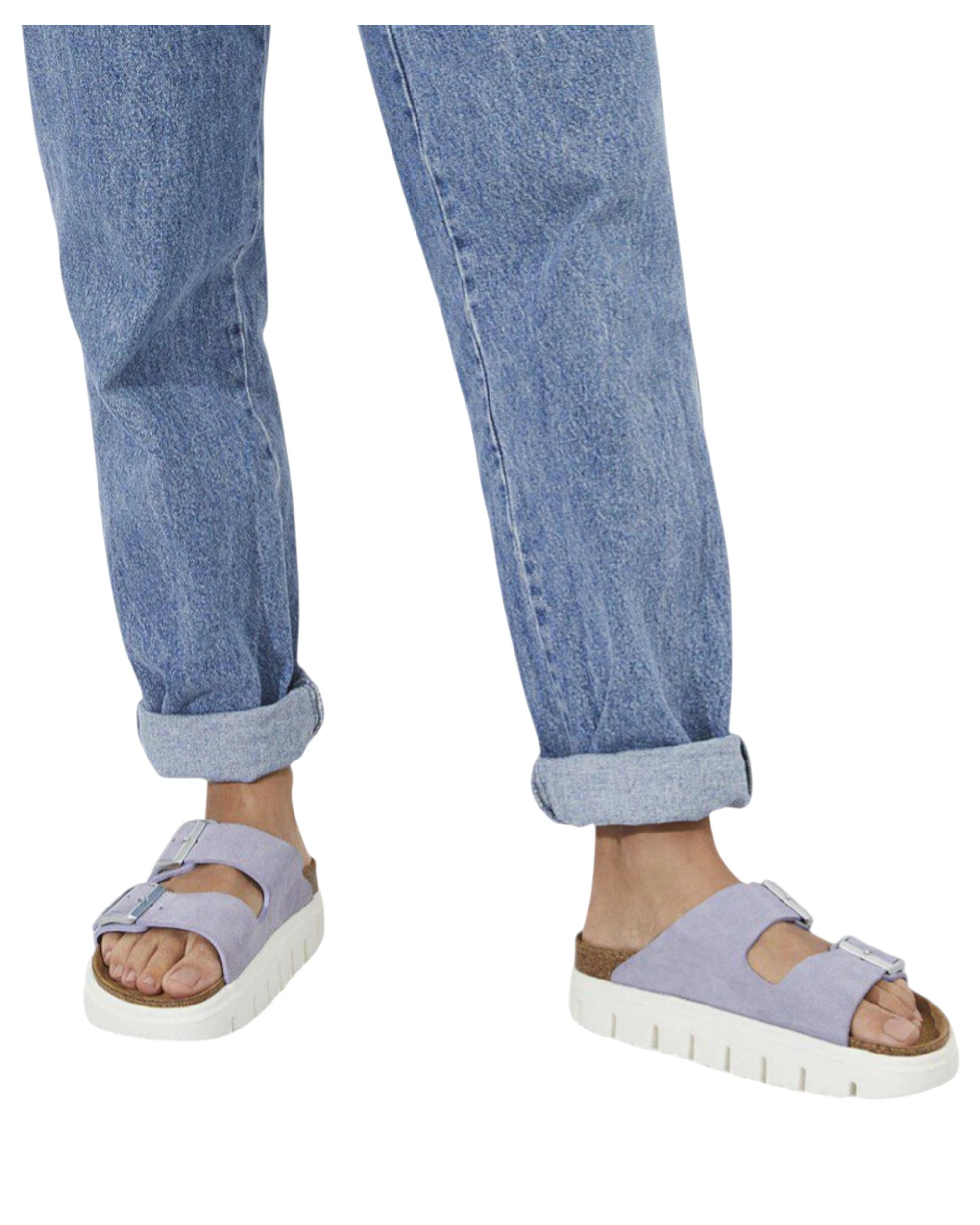 5 Birkenstock Womens Arizona Chunky Suede Leather Narrow Slip On Sandals PURPLE, 5 of 7