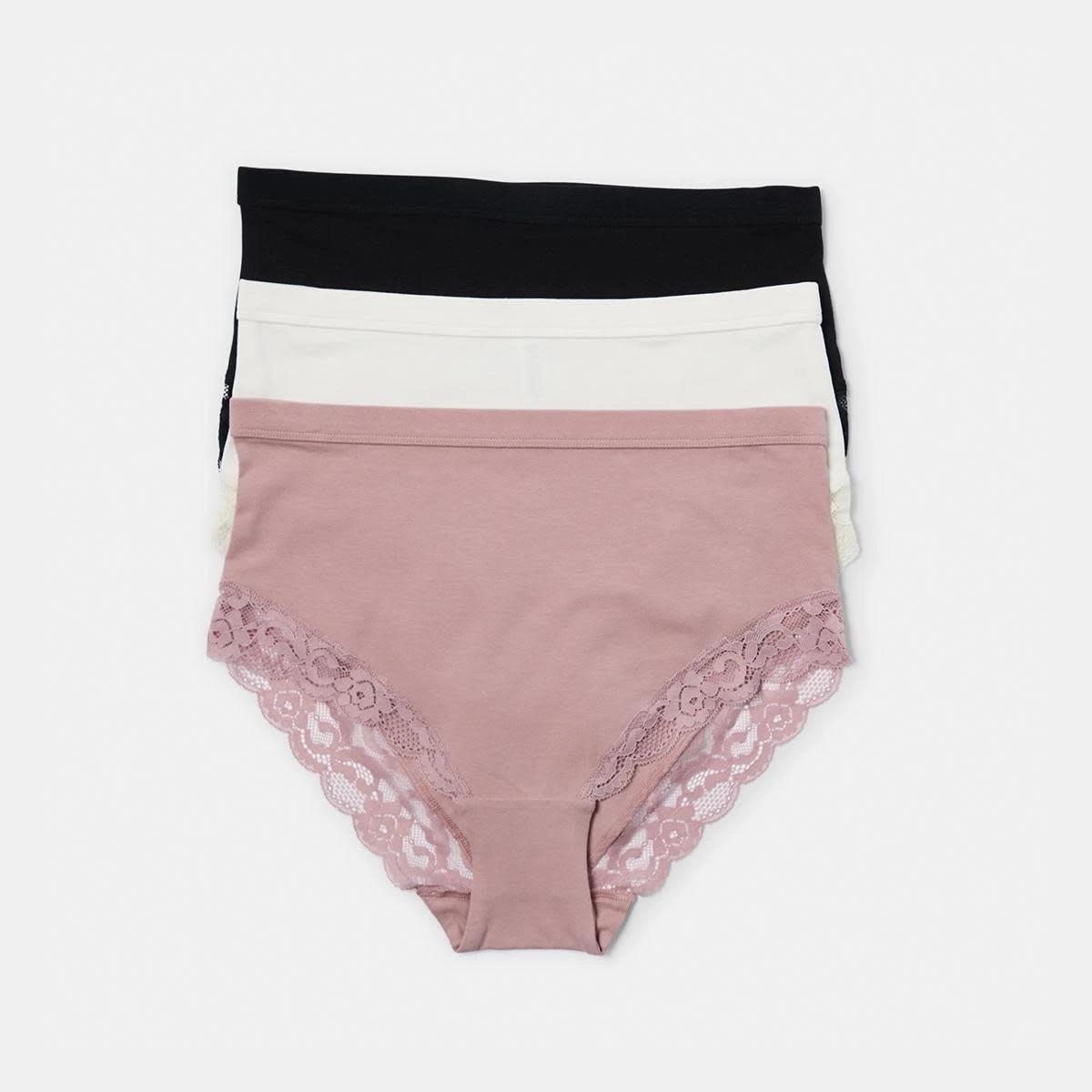 1 3 Pack Cotton Stretch Lace Trim Full Briefs Bk Ow Wr, 1 of 9