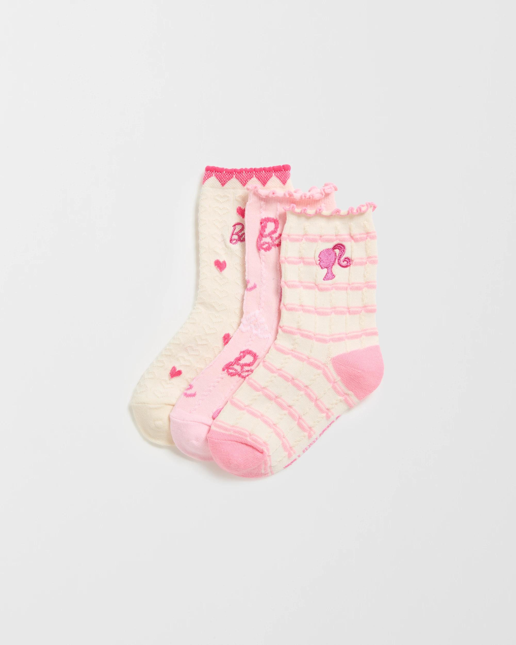 3 Licensed Barbie Cotton Blend 3 Pack Younger Girls Crew Socks BARBIE MULTI, 3 of 3