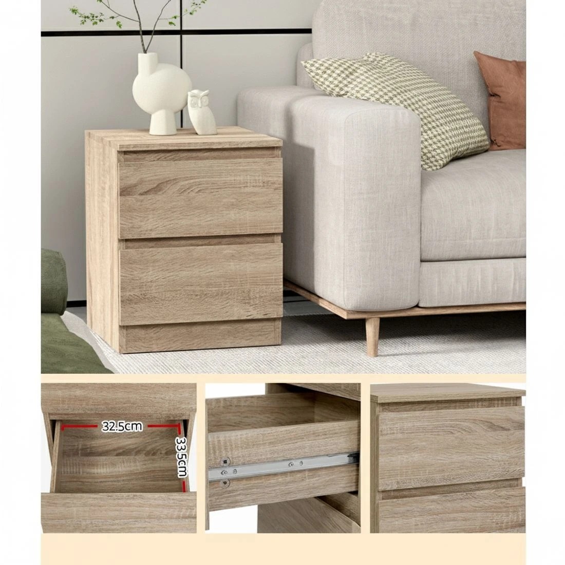 5 Artiss 2x Bedside Table 2 Drawers - Natural, 5 of 5