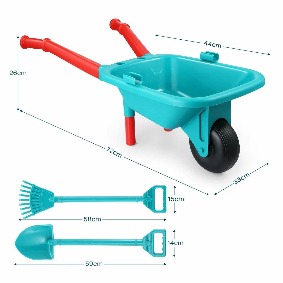 4 AUSWAY Kids Garden Tool Toy Set Wheelbarrow Watering Can, 4 of 4