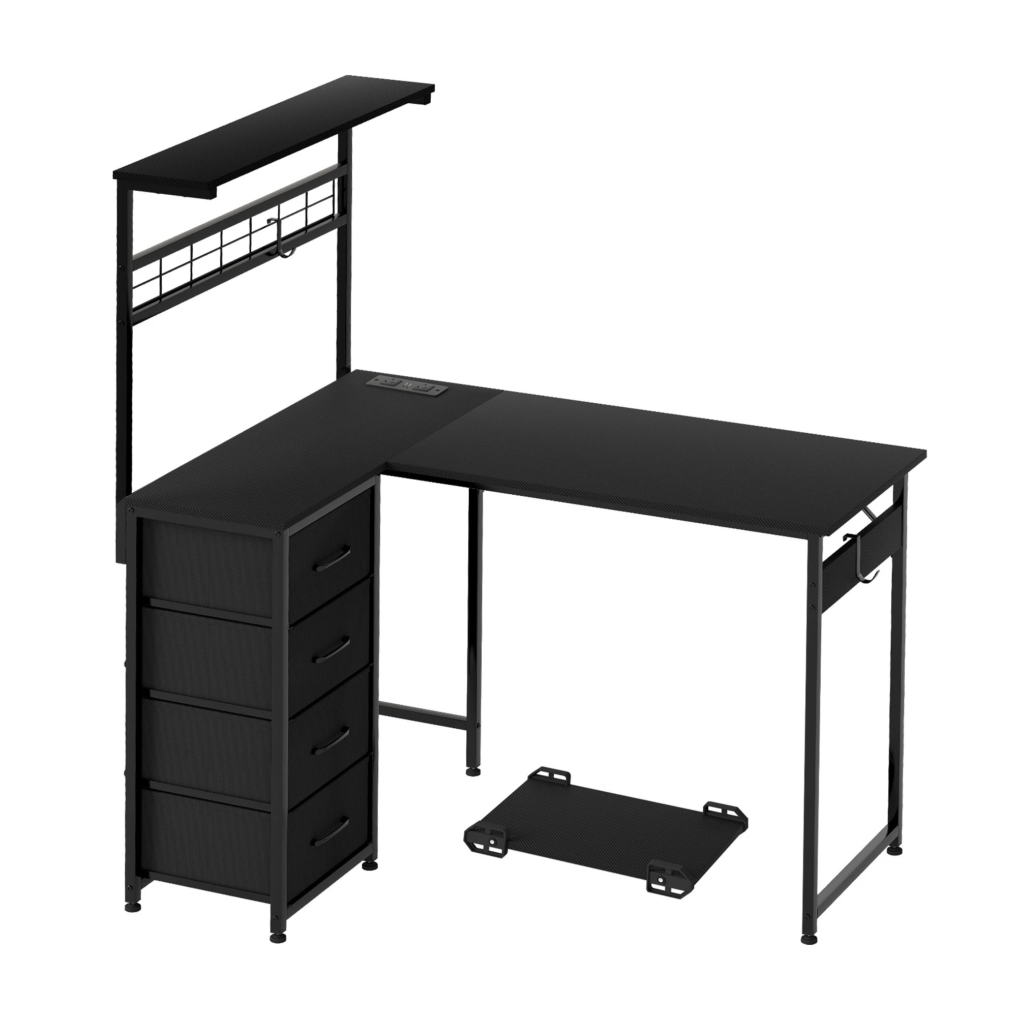 1 Levede  L-shaped Computer Desk with Drawers - Black, 1 of 9