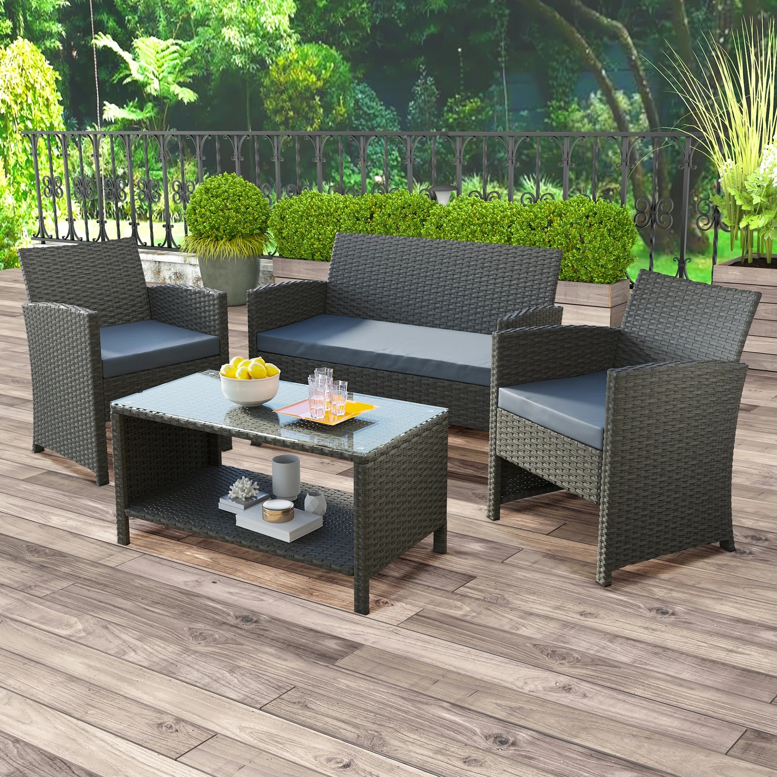 2 Alfordson 4PCS Outdoor Furniture Garden Patio Sofa Set Wicker - Dark Grey, 2 of 10