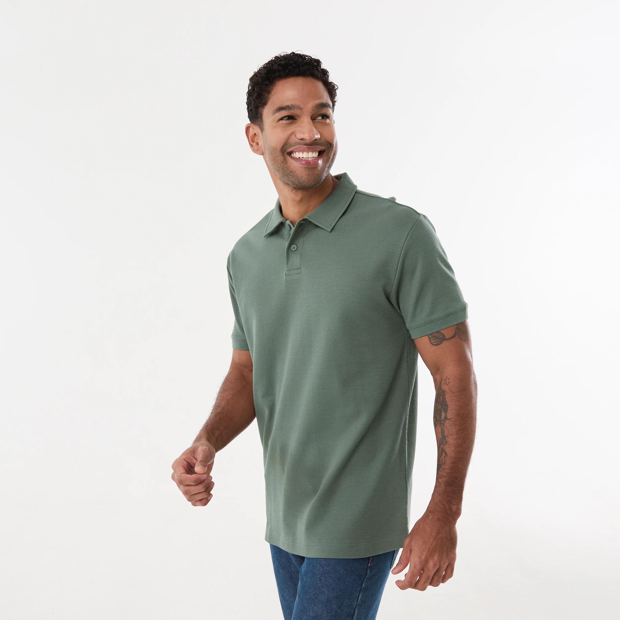 2 Textured Polo Shirt AGAVE, 2 of 5