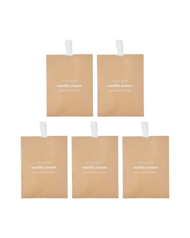 5 Piece Vanilla Cream Scented Sachets - Caramel and Van