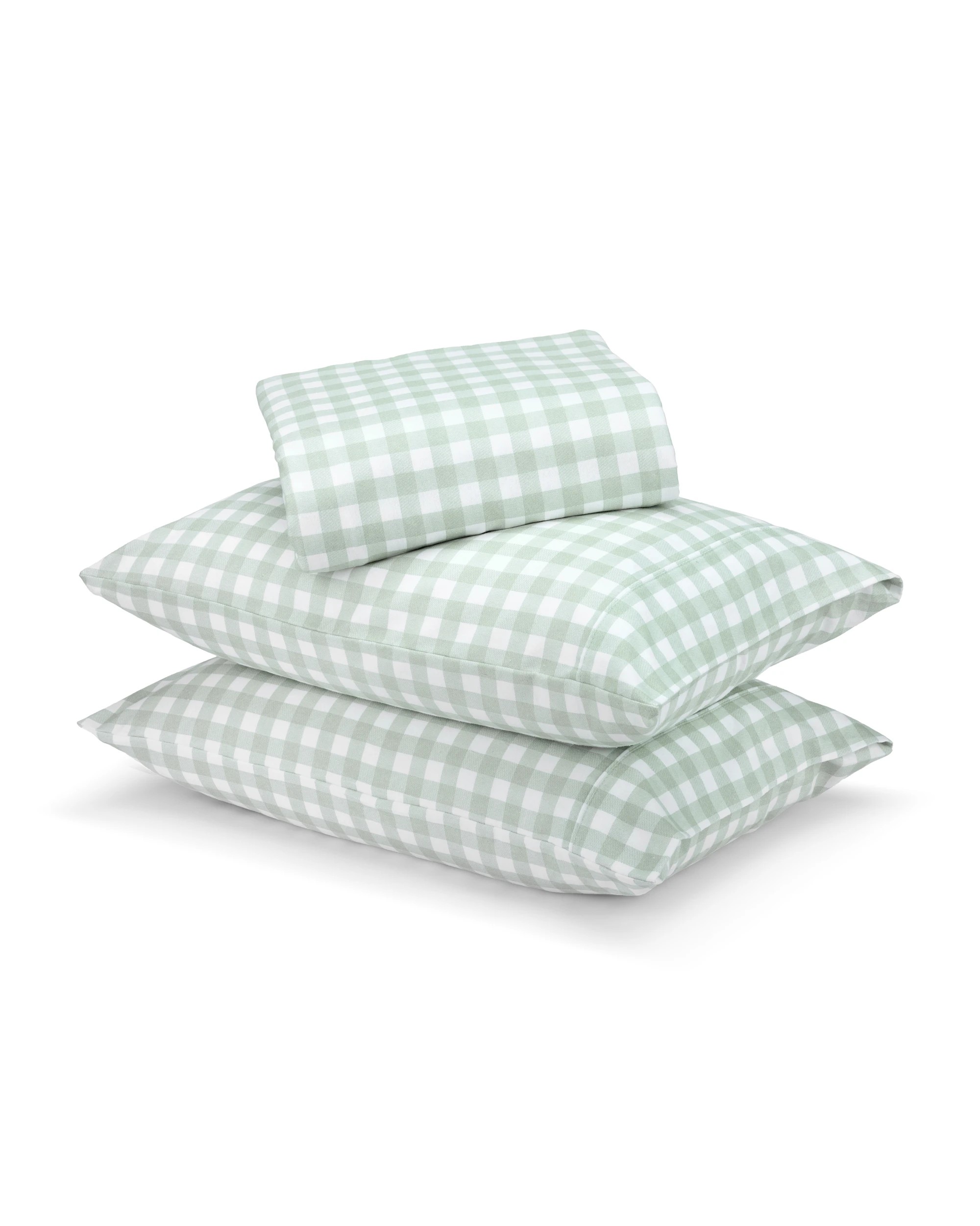 1 Gingham Cotton Flannelette Sheet Set - Queen Bed, Sage, 1 of 7