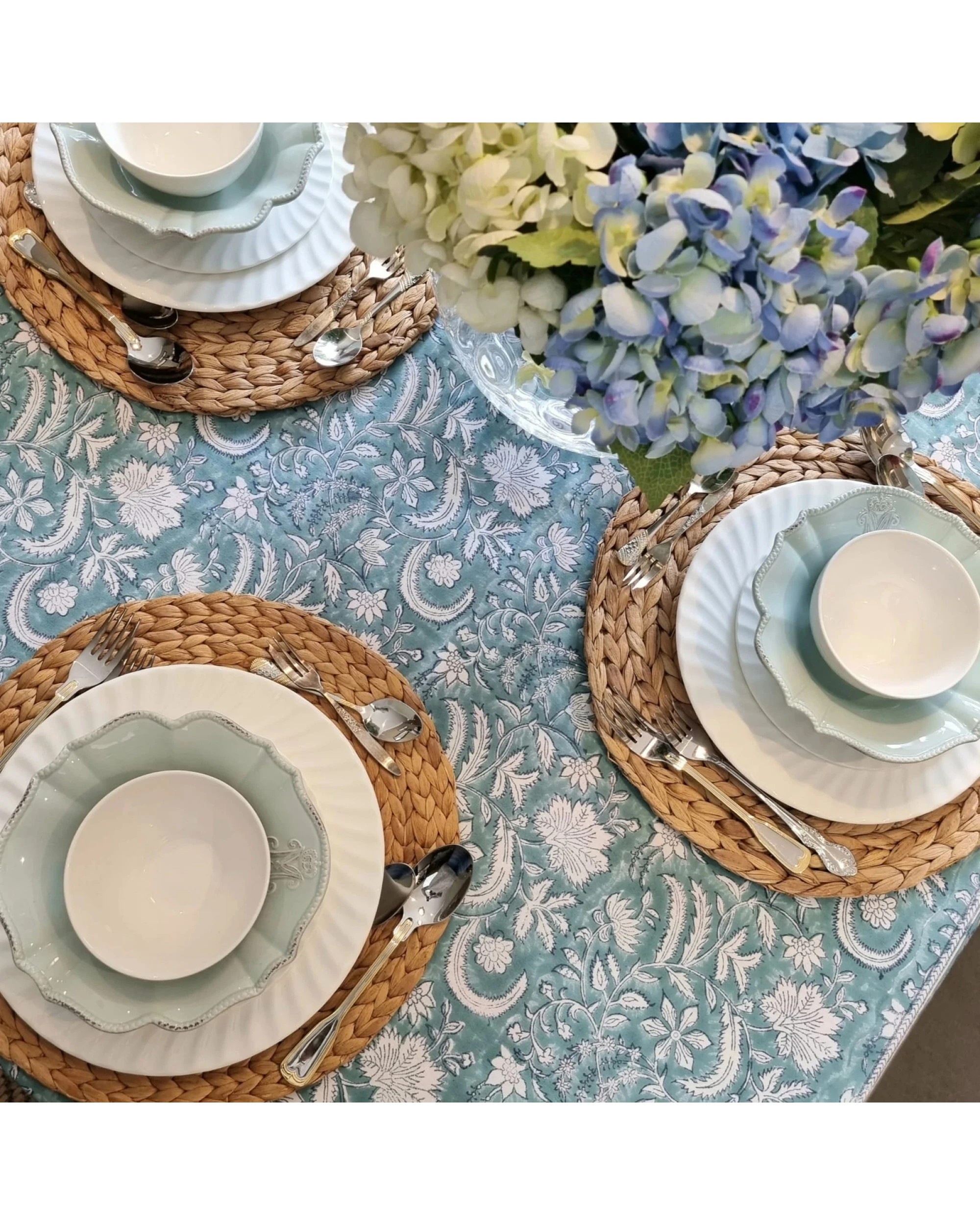 3 Kolka Poppy Hand Block-Printed and Screen-Printed Textiles Tablecloth - Blue, 3 of 5