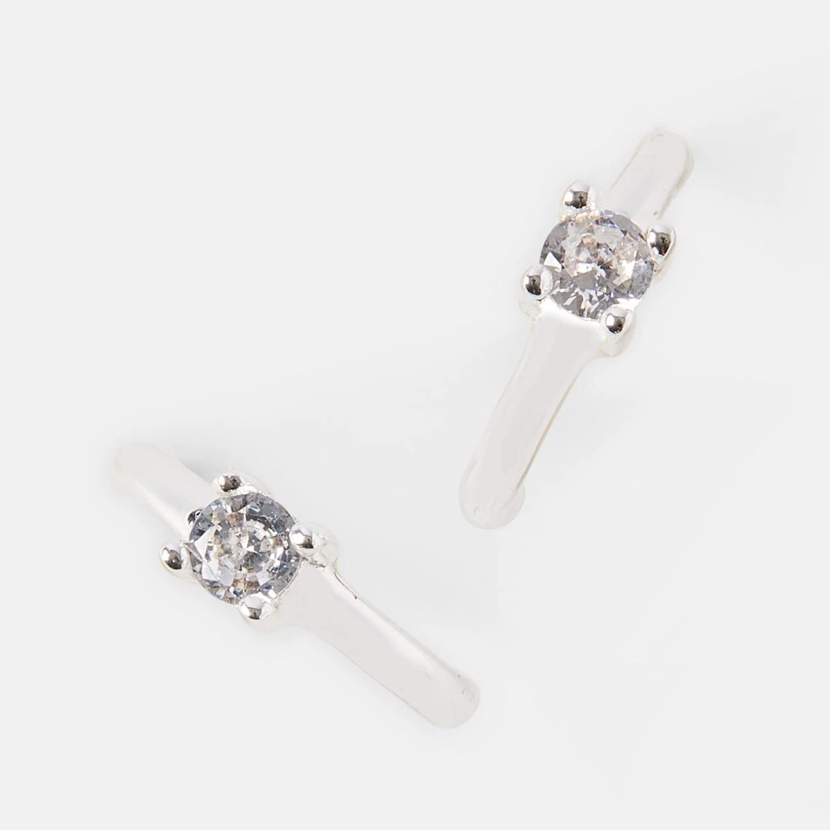 2 Sterling Silver 925 Cubic Zirconia Huggie Earrings - Silver Tone Silver, 2 of 5