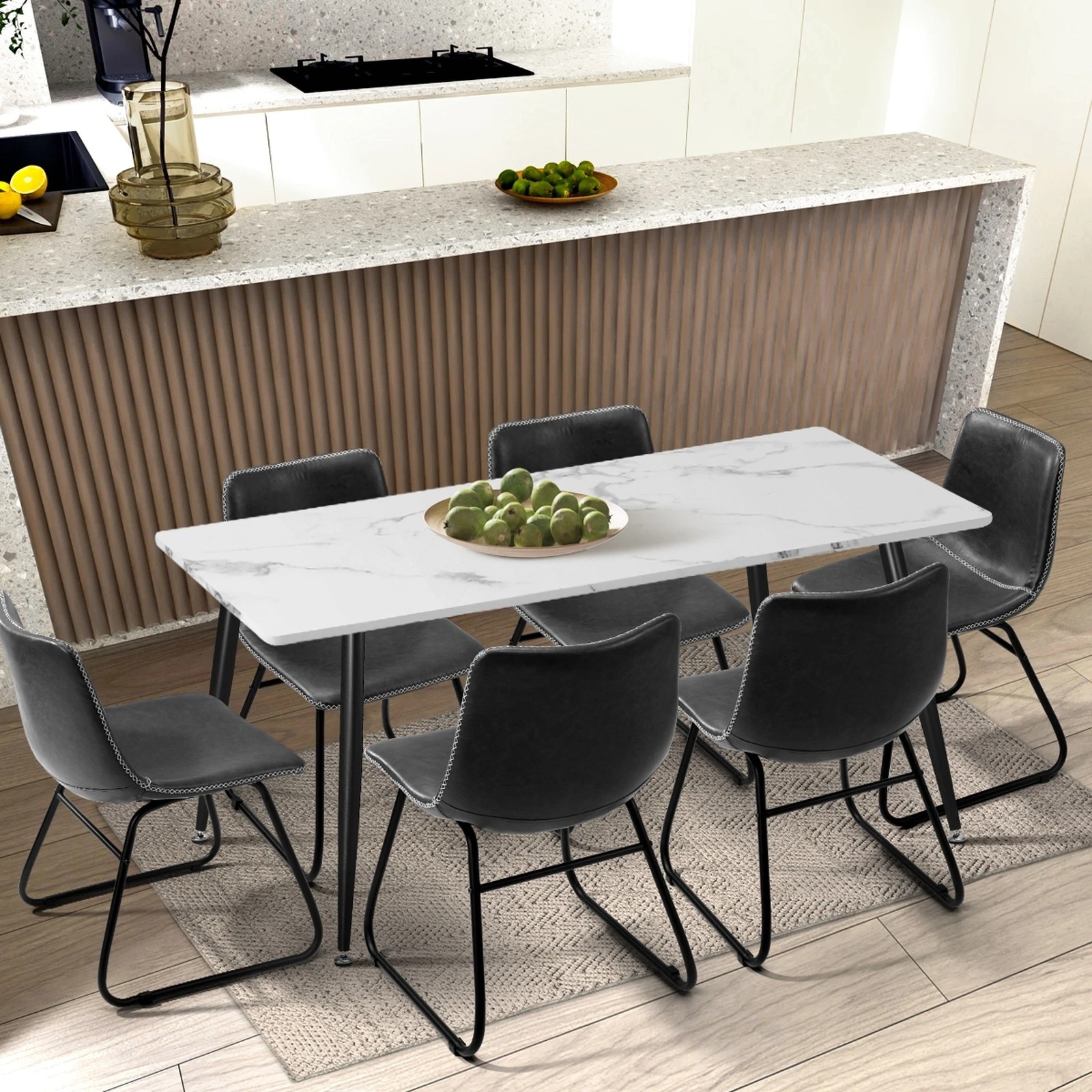 3 Oikiture 4x Dining Chairs Kitchen Chair Lounge Retro Padded Seat PU - Grey, 3 of 8