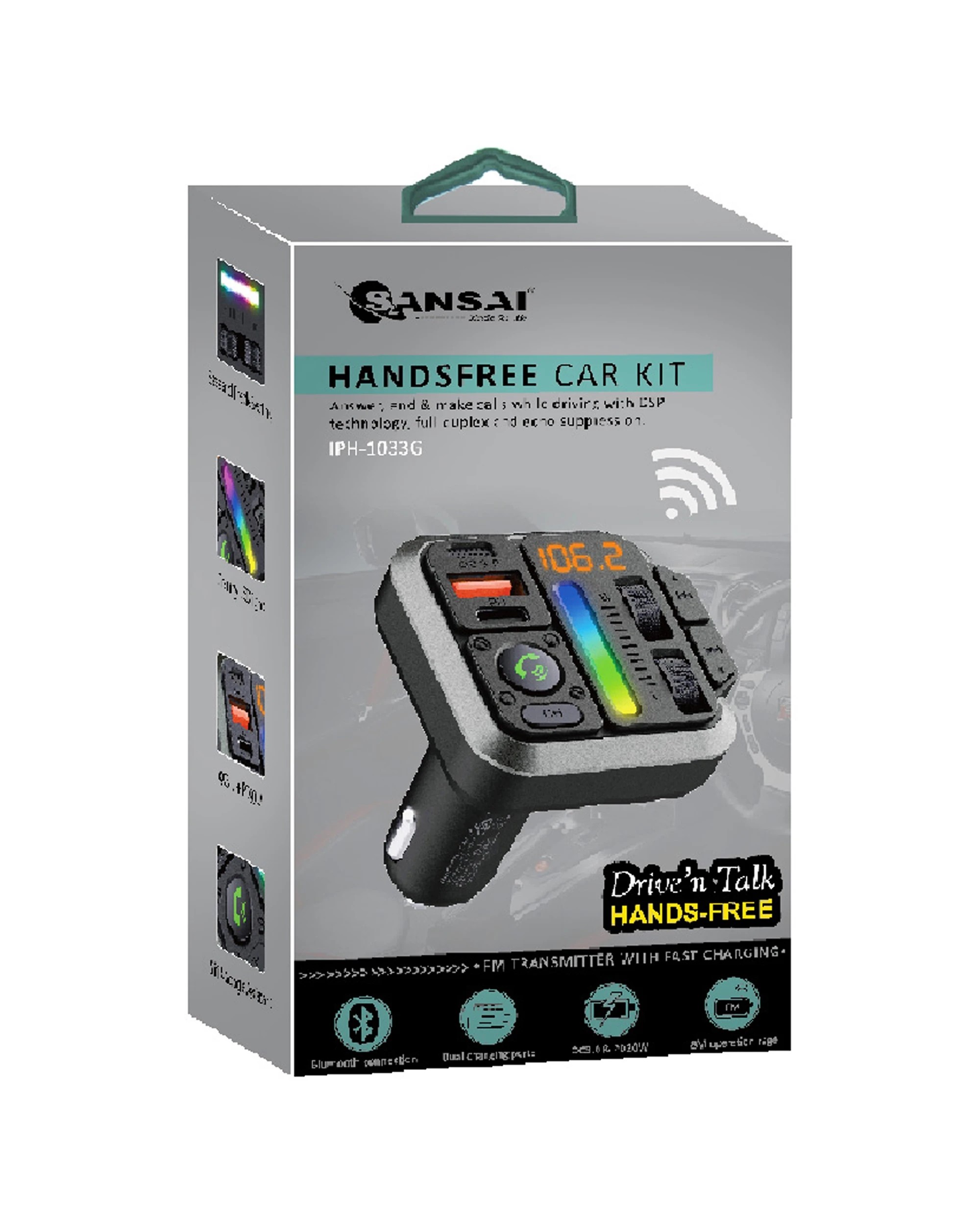 1 Sansai 5.3 Bluetooth FM Wireless Transmitter with USB-A C Charging 5x5 cm - Black, 1 of 4