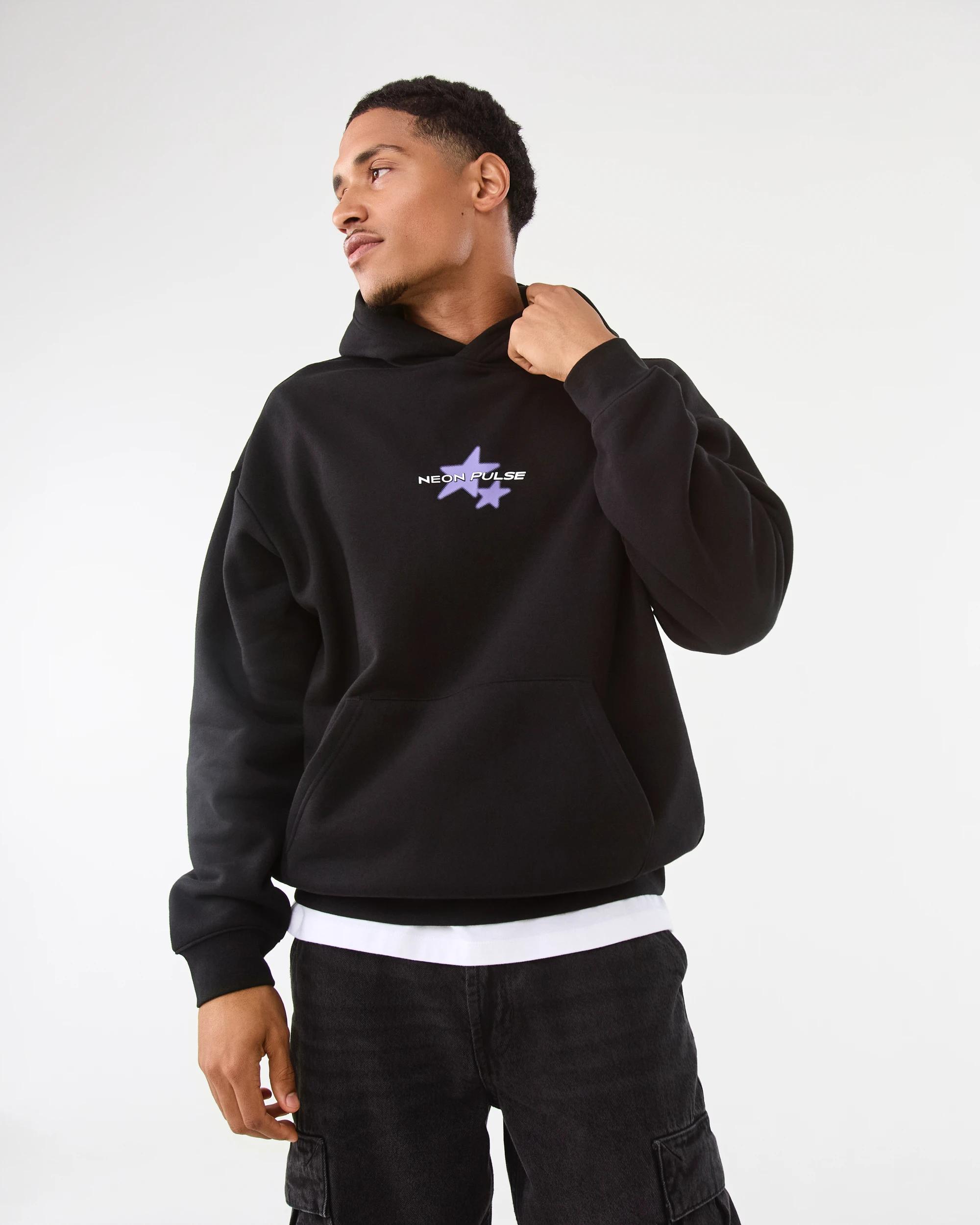 1 Oversized Boxy Print Hoodie Blk Neonps, 1 of 9