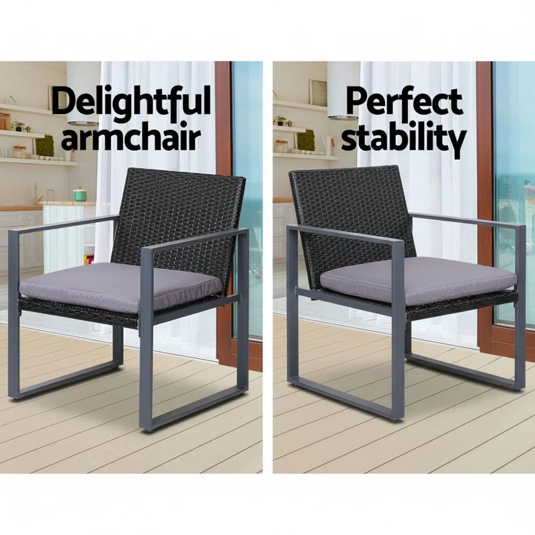 4 Gardeon 4 PCS Outdoor Sofa Set Rattan Furniture with Storage Cover Chairs - Black, 4 of 5