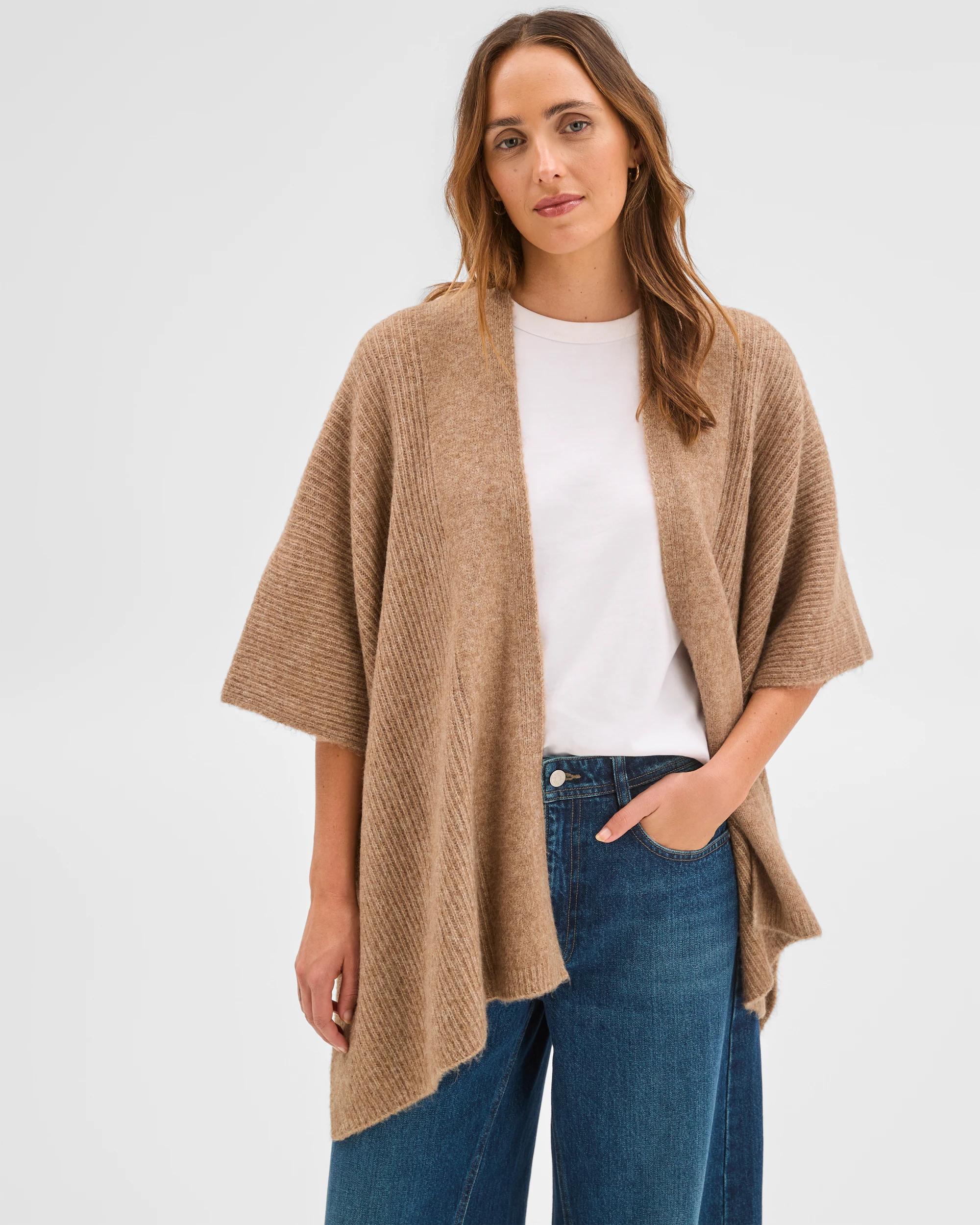 3 Target Woman Knitted Poncho TAUPE MARLE, 3 of 6