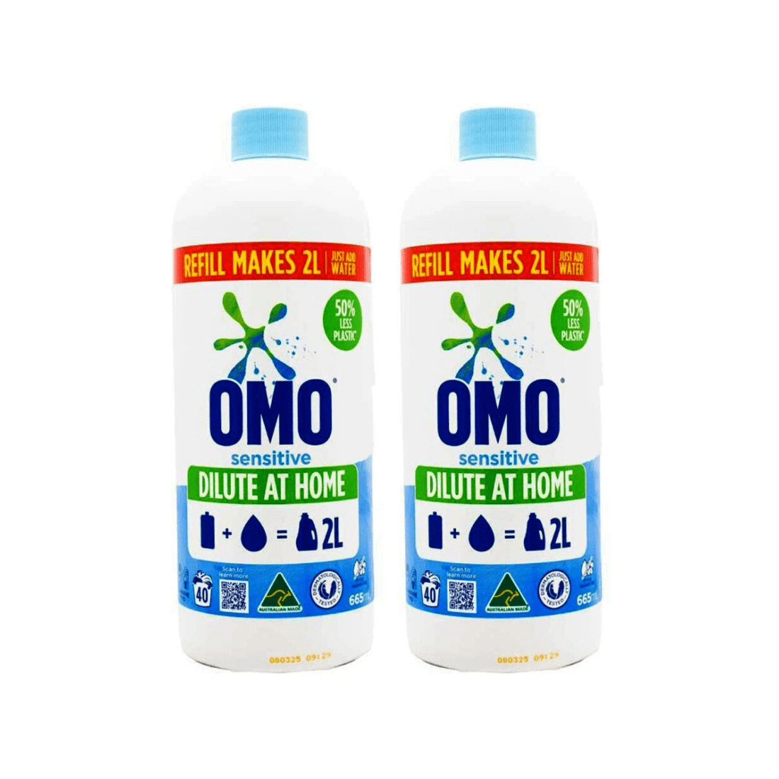 1 Omo 2PK Sensitive Laundry Refill Detergent 665ml Concentrated Eco Refill, 1 of 3