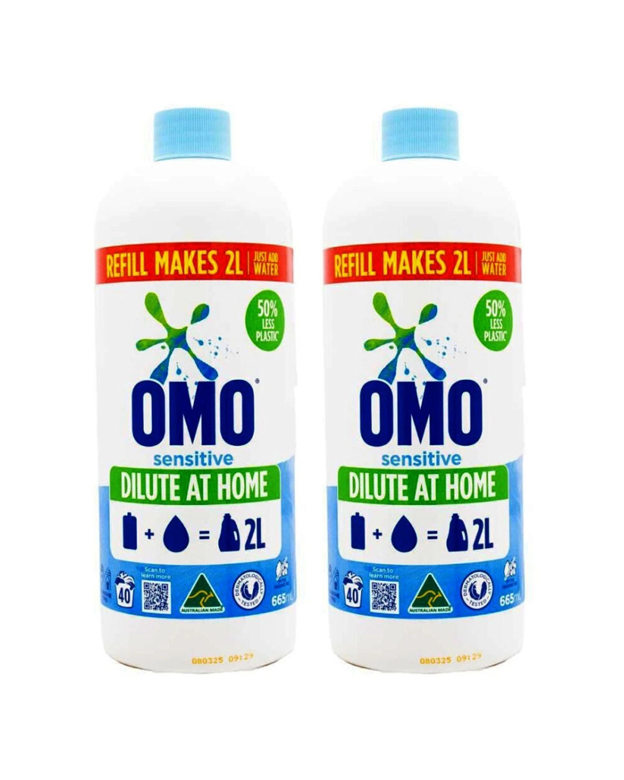 1 Omo 2PK Sensitive Laundry Refill Detergent 665ml Concentrated Eco Refill, 1 of 3