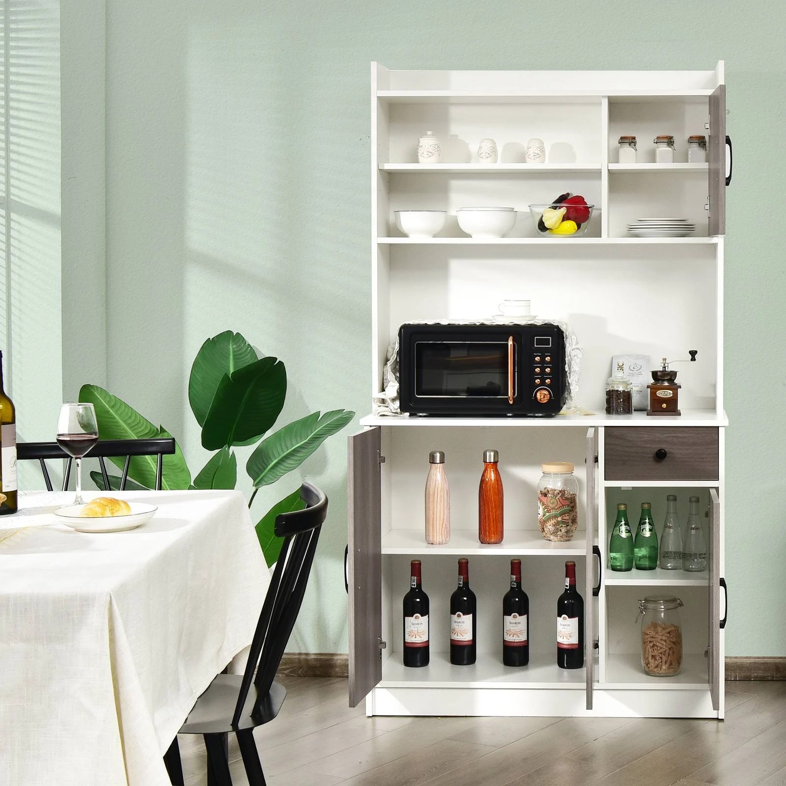 3 Costway 3 Door Multipurpose Cupboard Pantry Linen Storage Kitchen Bathroom Laundry White - White, 3 of 3