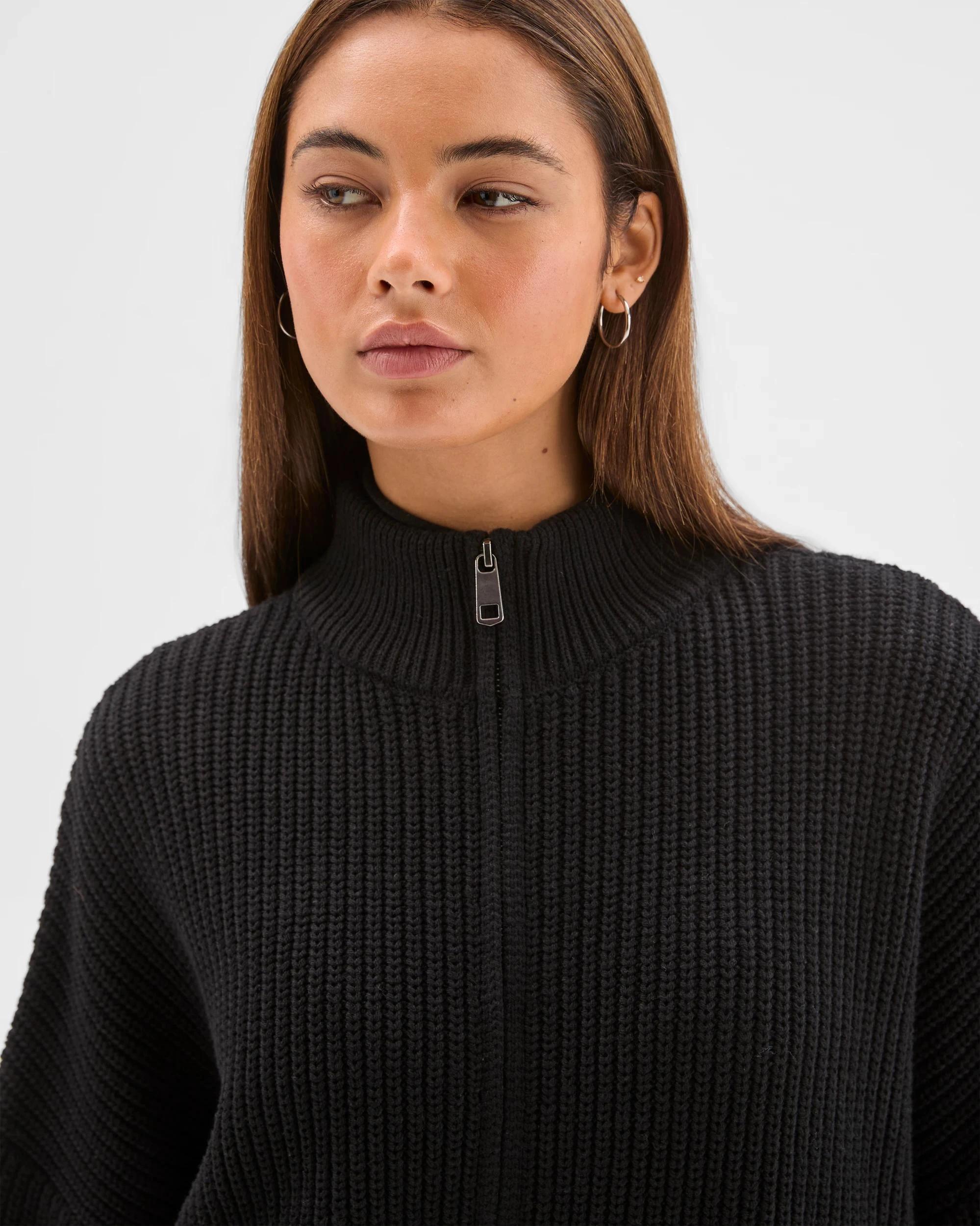 5 Lily Loves Australian Cotton Blend Zip Through Rib Cardigan BLACK, 5 of 7