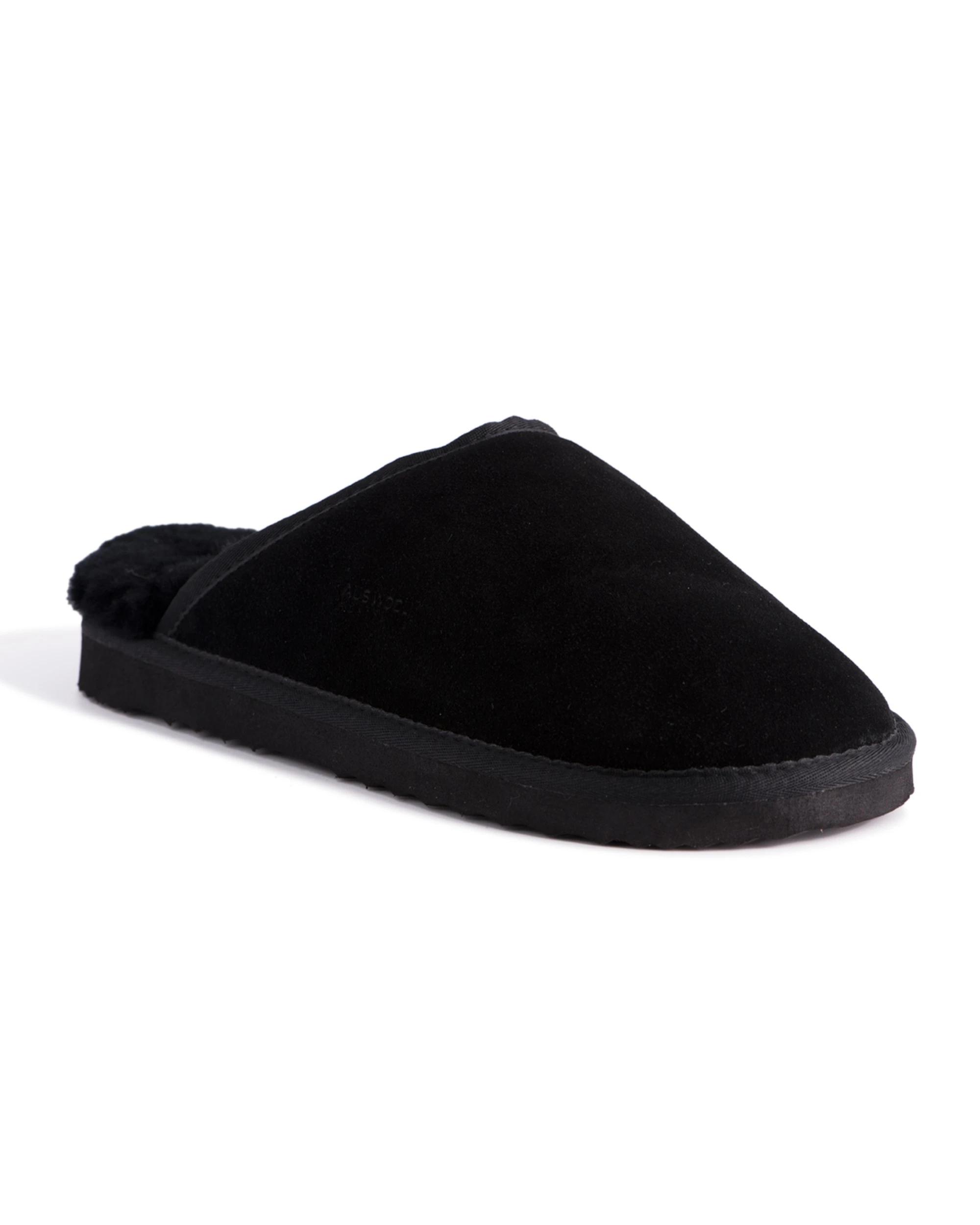 1 AUS WOOLI Sheepskin Wool Manly Slippers BLACK, 1 of 5