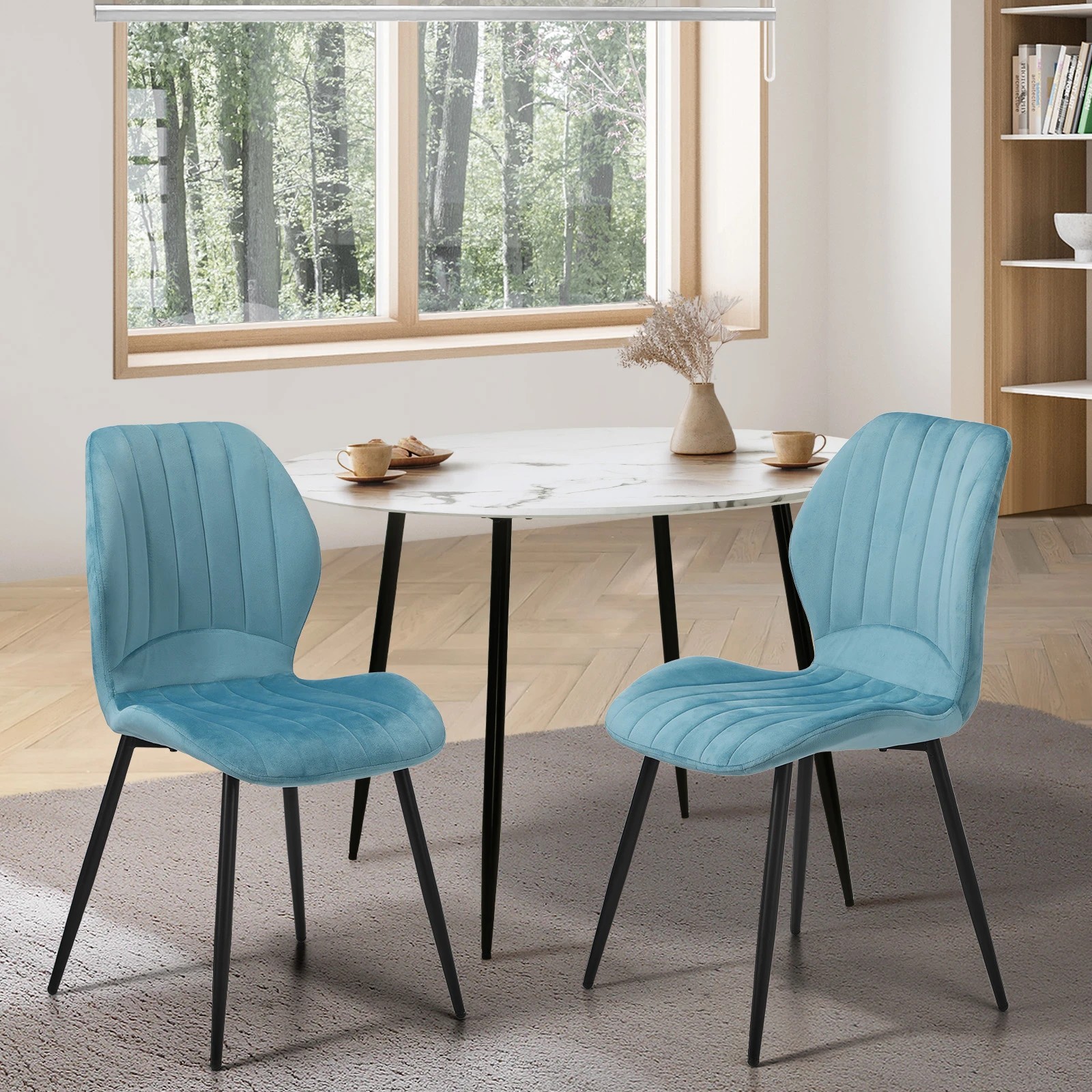8 Oikiture Set Of 6 Dining Chairs Kitchen Lounge Padded Seat Armless Velvet
 - Blue, 8 of 9
