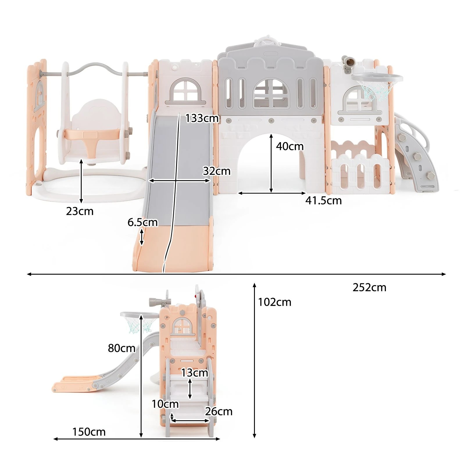 2 Costway Kids Slide Swing Set w/Basketball Hoop Pink, 2 of 2