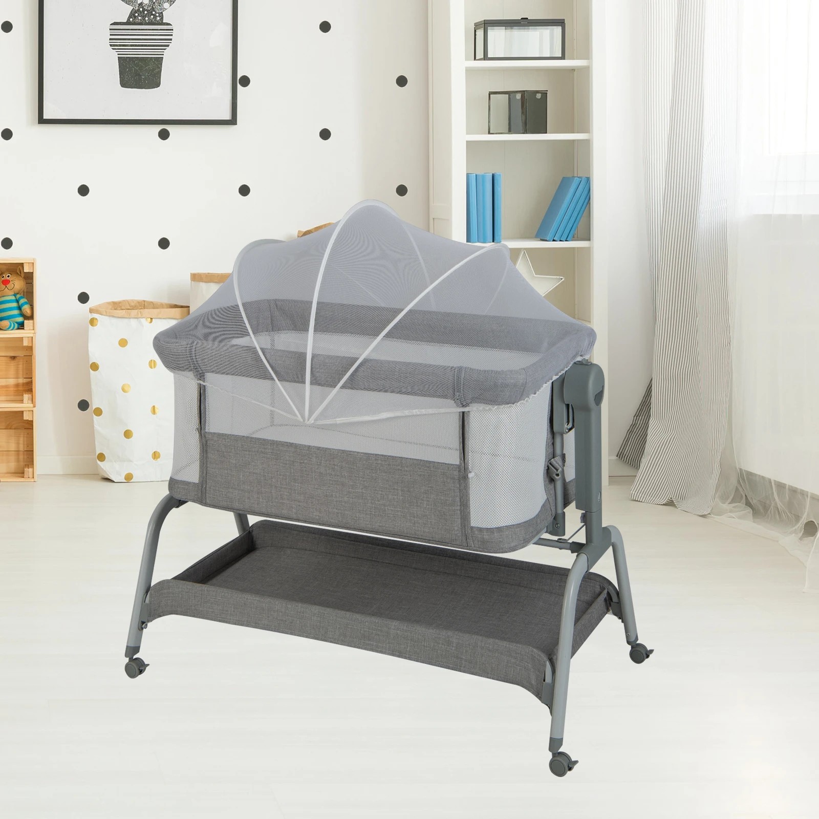 4 Costway 4-in-1 Baby Cot Bed Mobile Bedside Sleeper - Grey, 4 of 6
