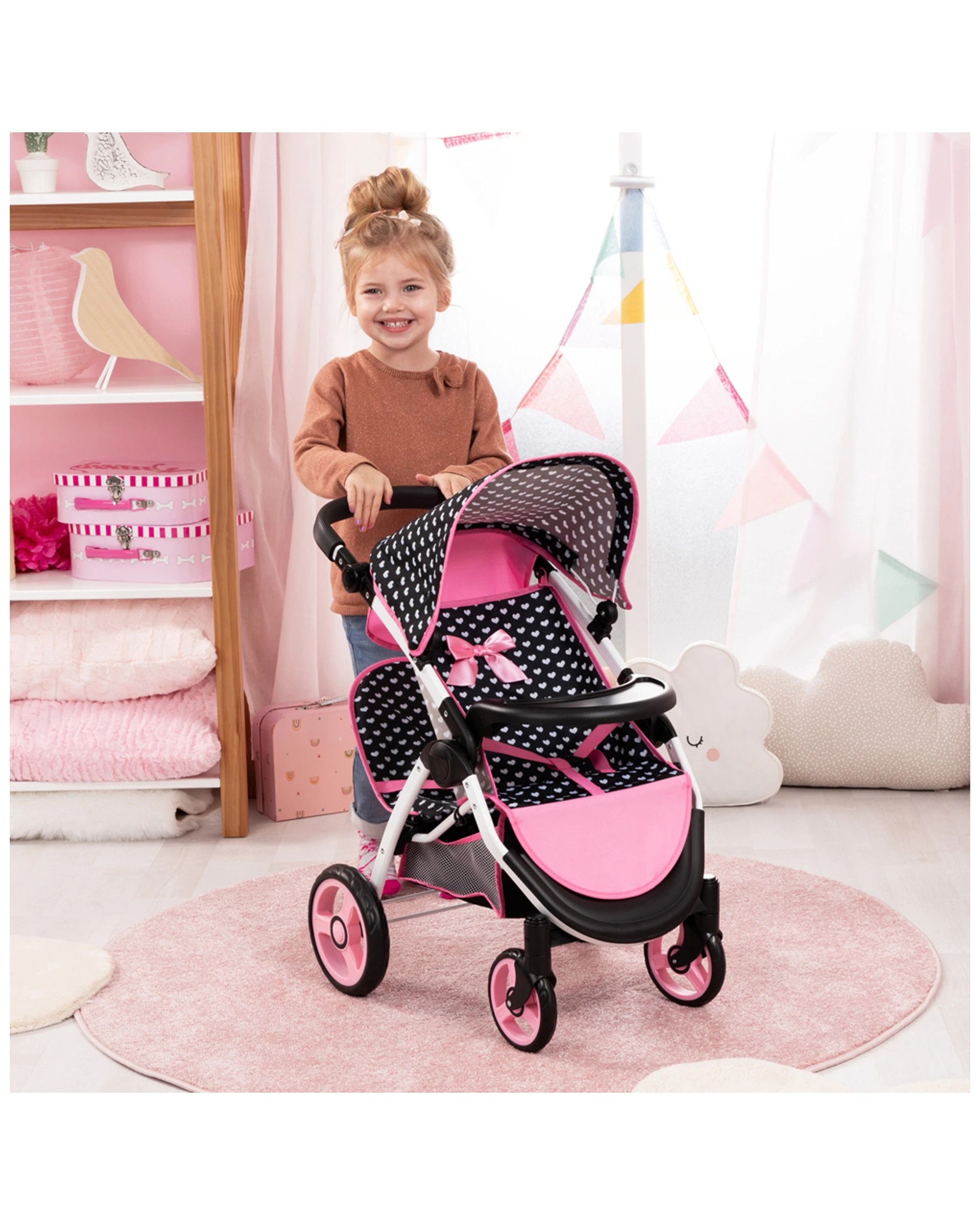 3 Bayer Twin Star Doll Pram Adjustable Handle Foldable Kids Toy 3y Plus
 - Pink, 3 of 3