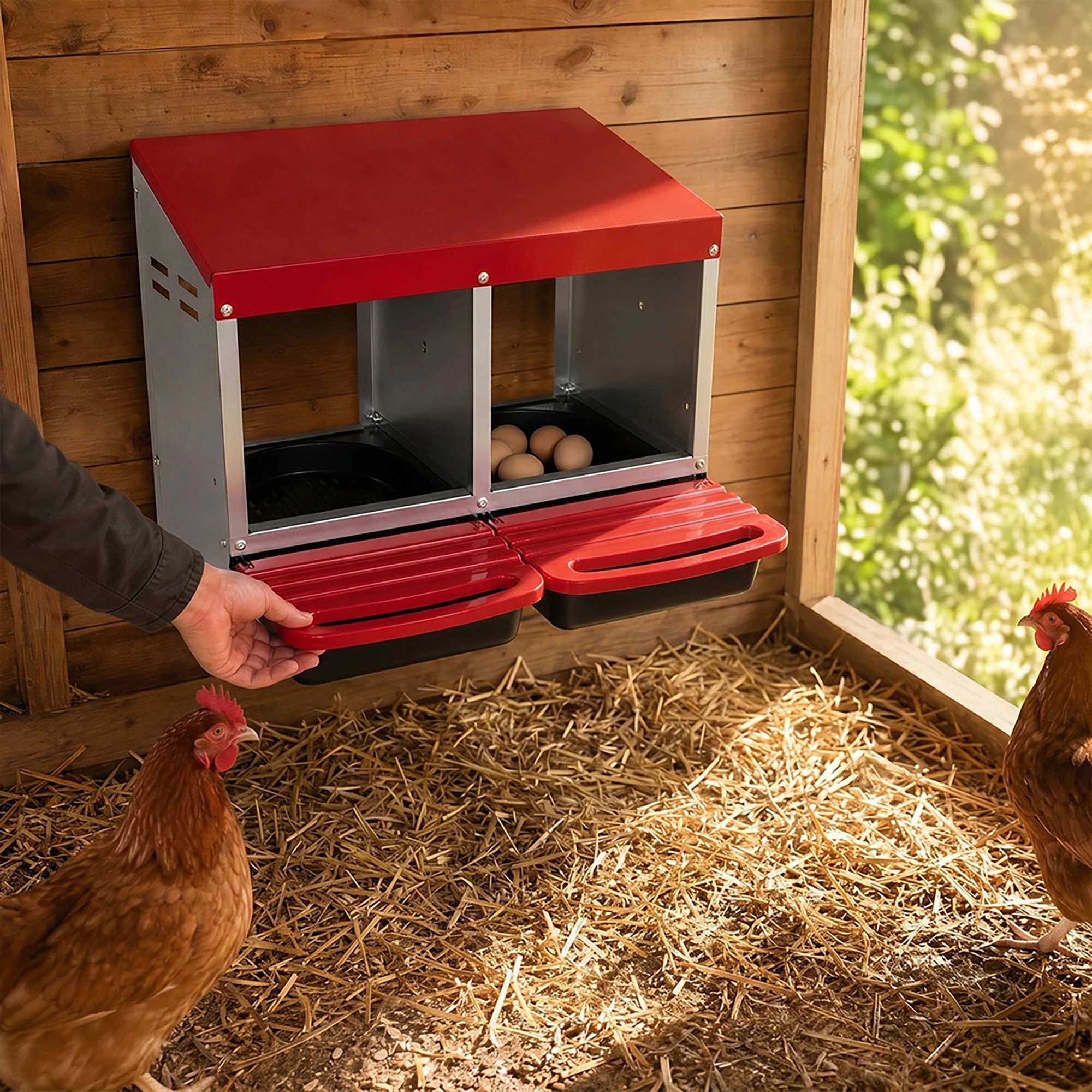 8 Pawz Chicken Nesting Boxes 2 Hole for Rolling Egg Collectio Inside Outside, 8 of 8