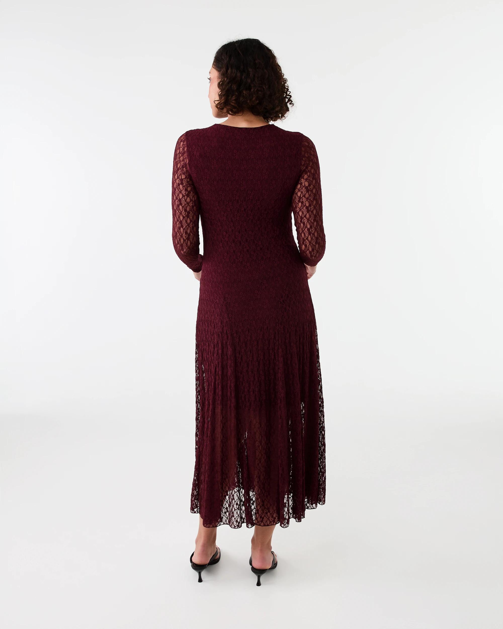 3 Long Sleeve Lace Midi Dress Red Royale, 3 of 7