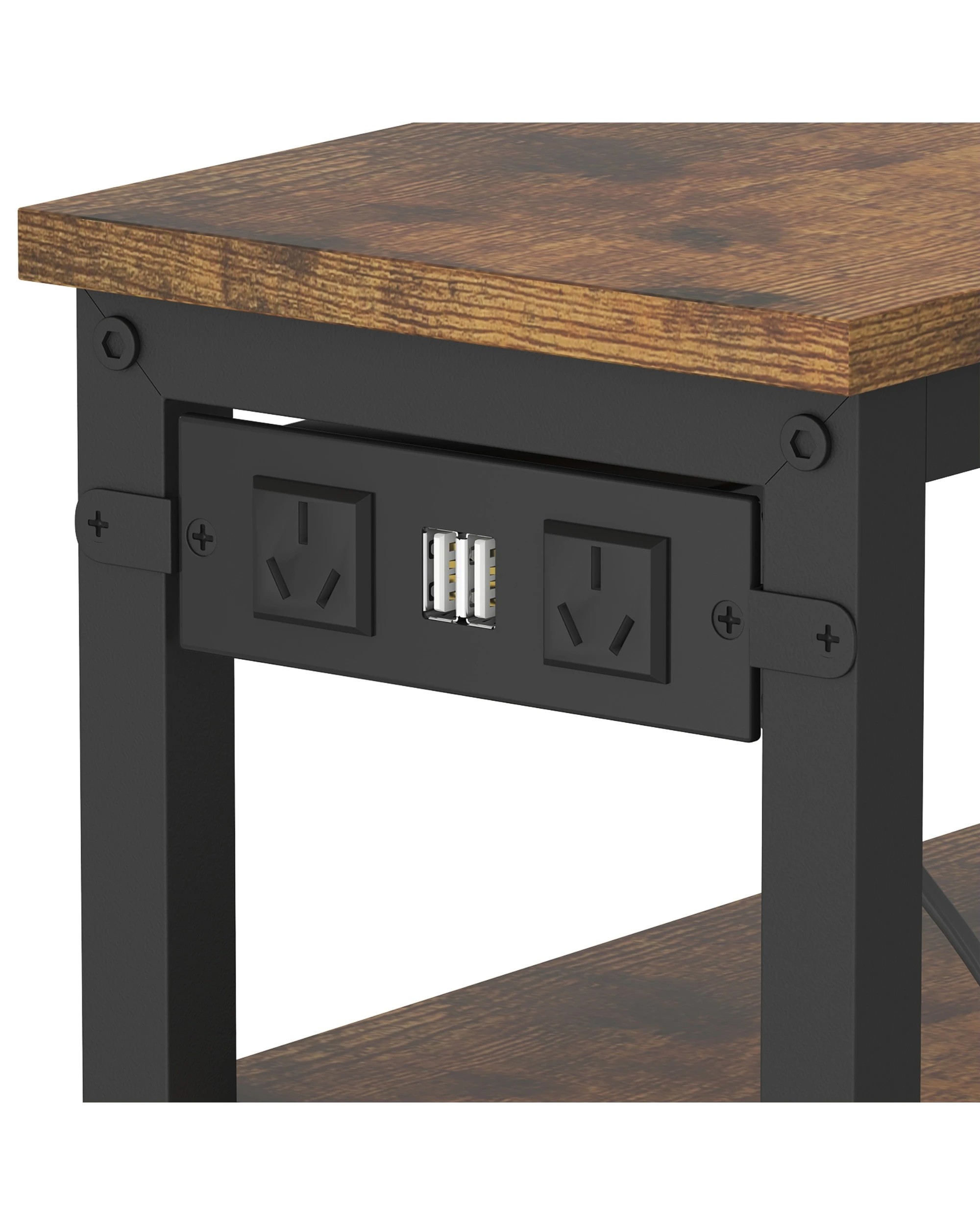 4 Advwin LED  Bedside Tables Set of 2 w/ Open Drawer & Open Shelf - Brown, 4 of 9