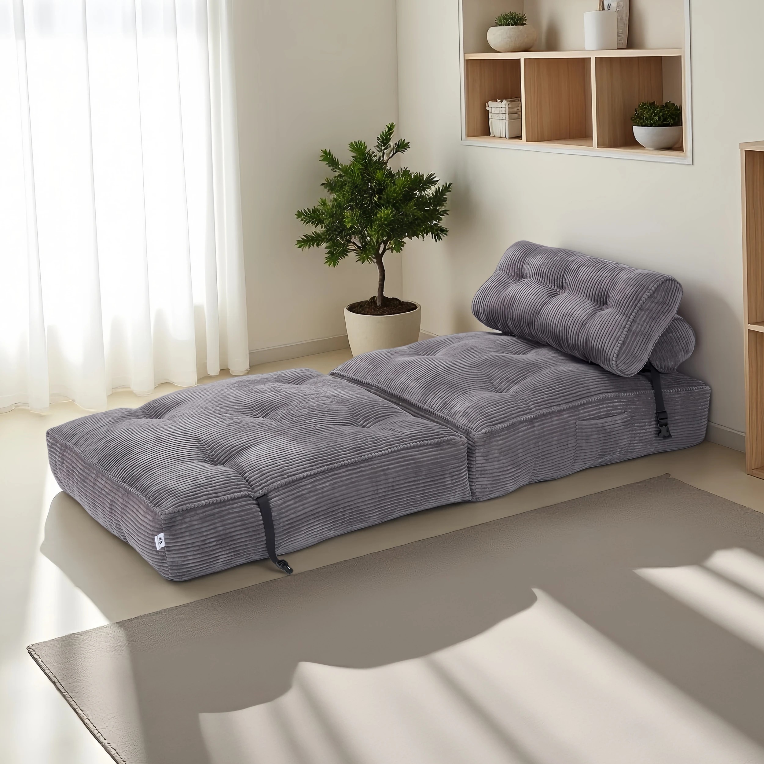 9 IHOMDEC Fordable Corduroy Compression Lazy Sofa - Grey, 9 of 9
