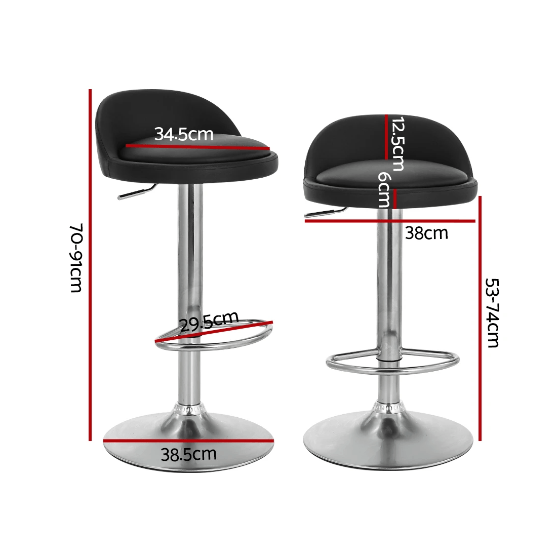 2 Artiss 2x Bar Stools PU Leather Gas Lift - Black, 2 of 6